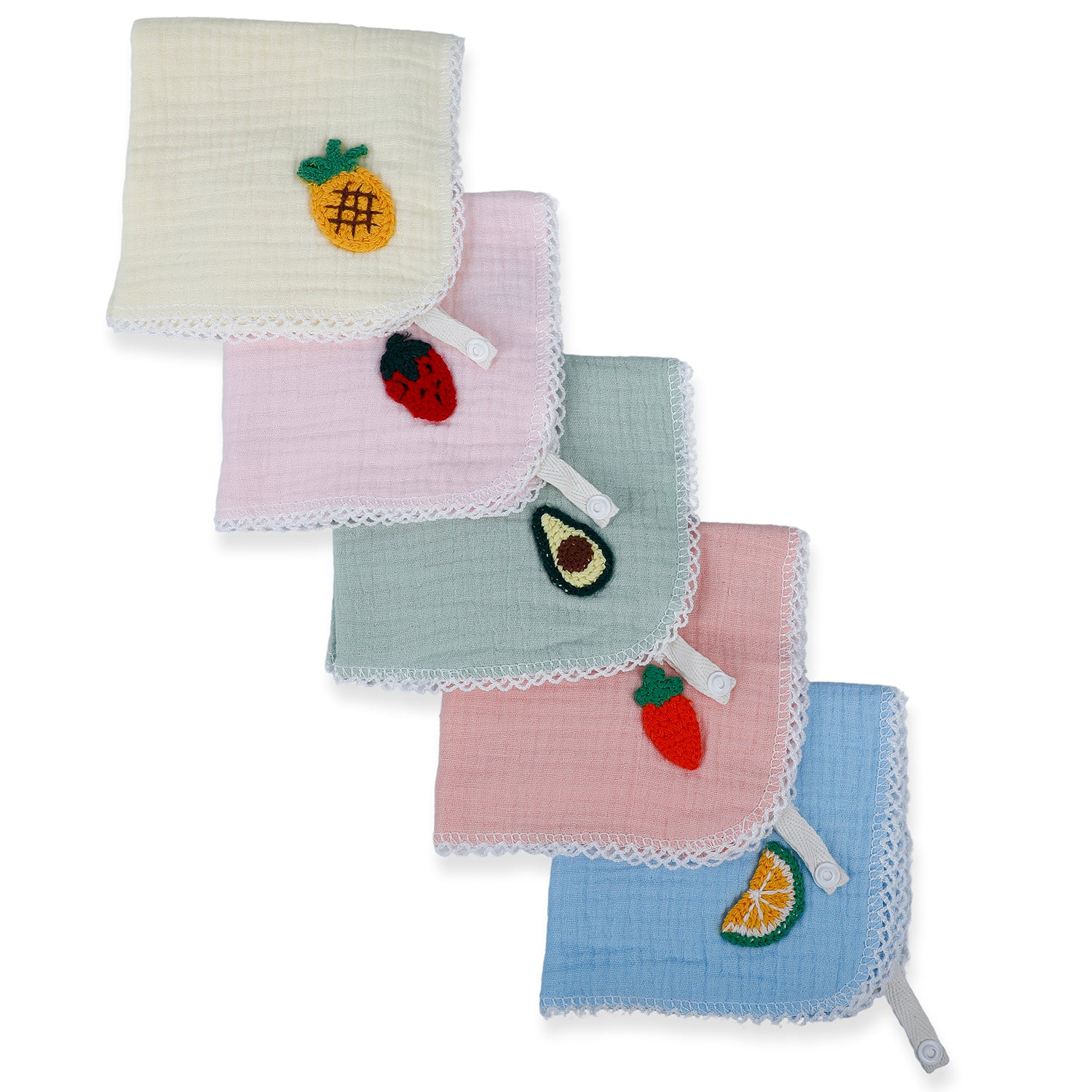 Baby Moo Fruity Multi Functional Saliva Towel 5 Muslin Wash Cloth - Multicolor