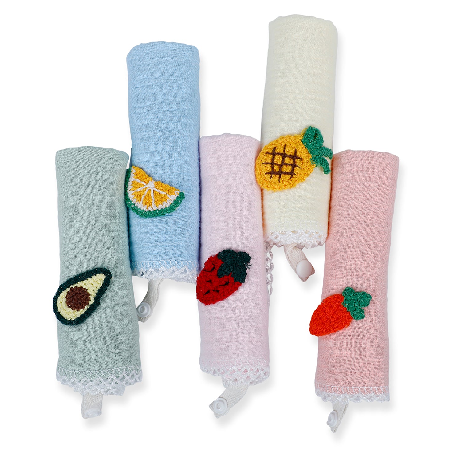 Baby Moo Fruity Multi Functional Saliva Towel 5 Muslin Wash Cloth - Multicolor