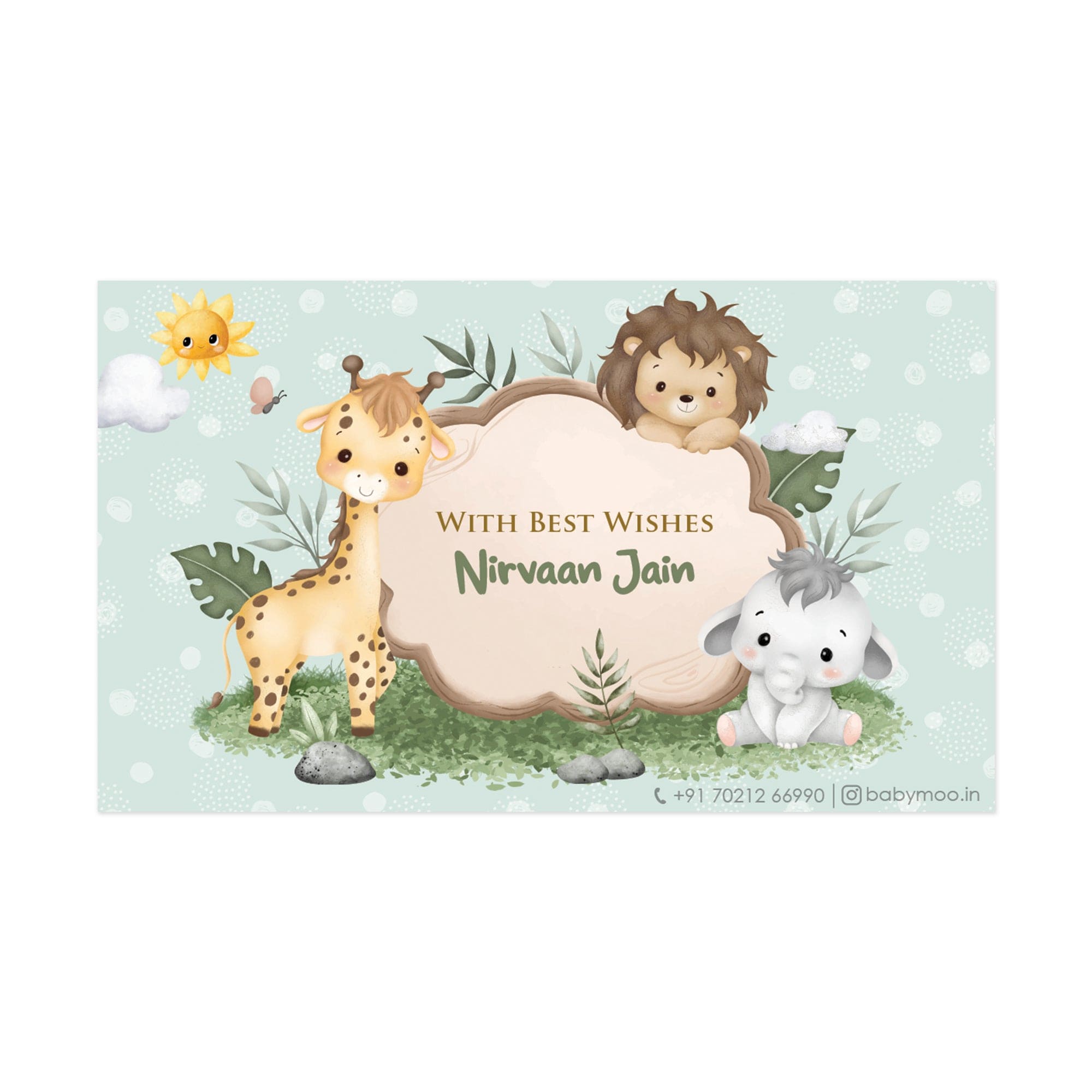 Baby Moo Welcome to Jungle 40 Gift Card Pack Personalised Wish Tags - Mint Green