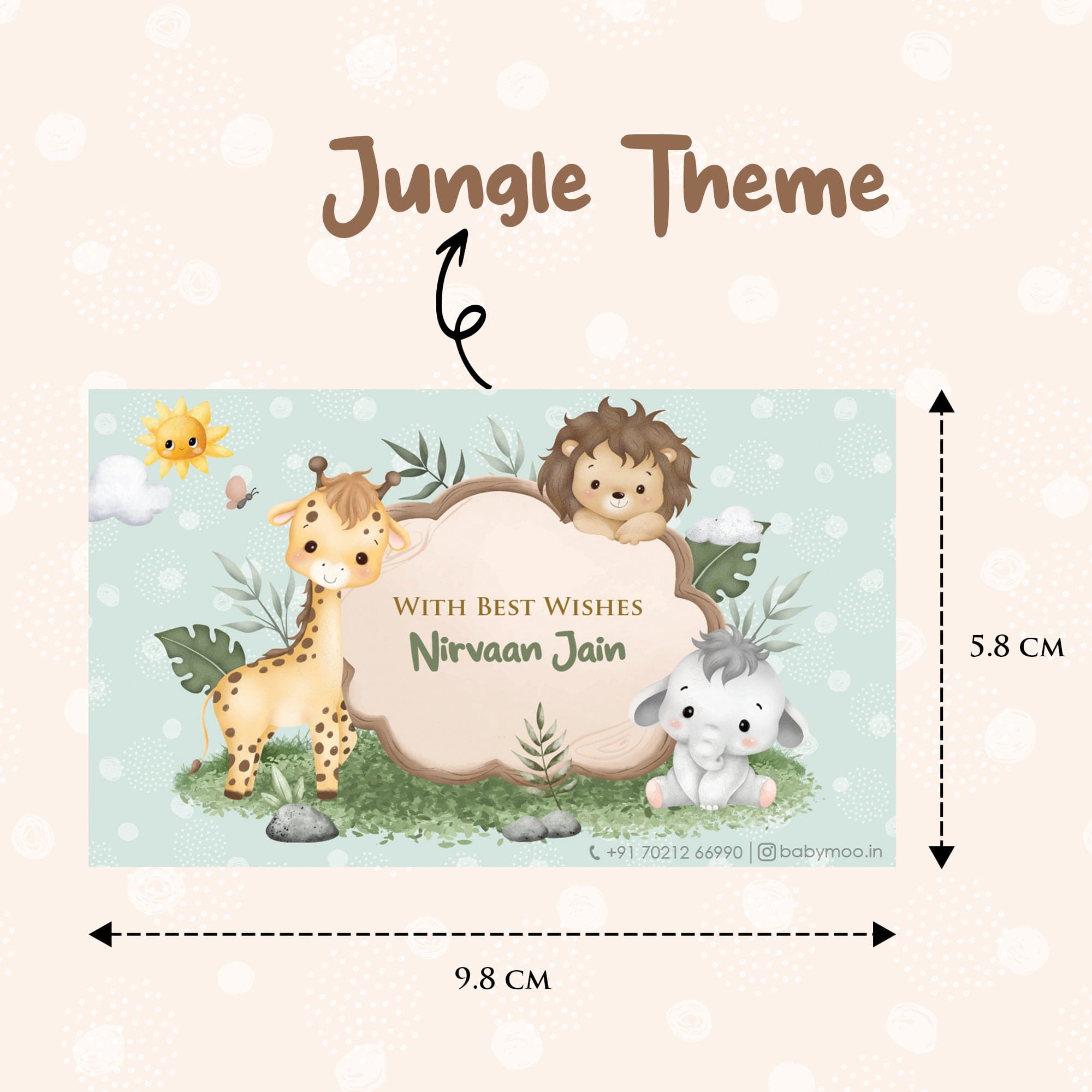 Baby Moo Welcome to Jungle 40 Gift Card Pack Personalised Wish Tags - Mint Green