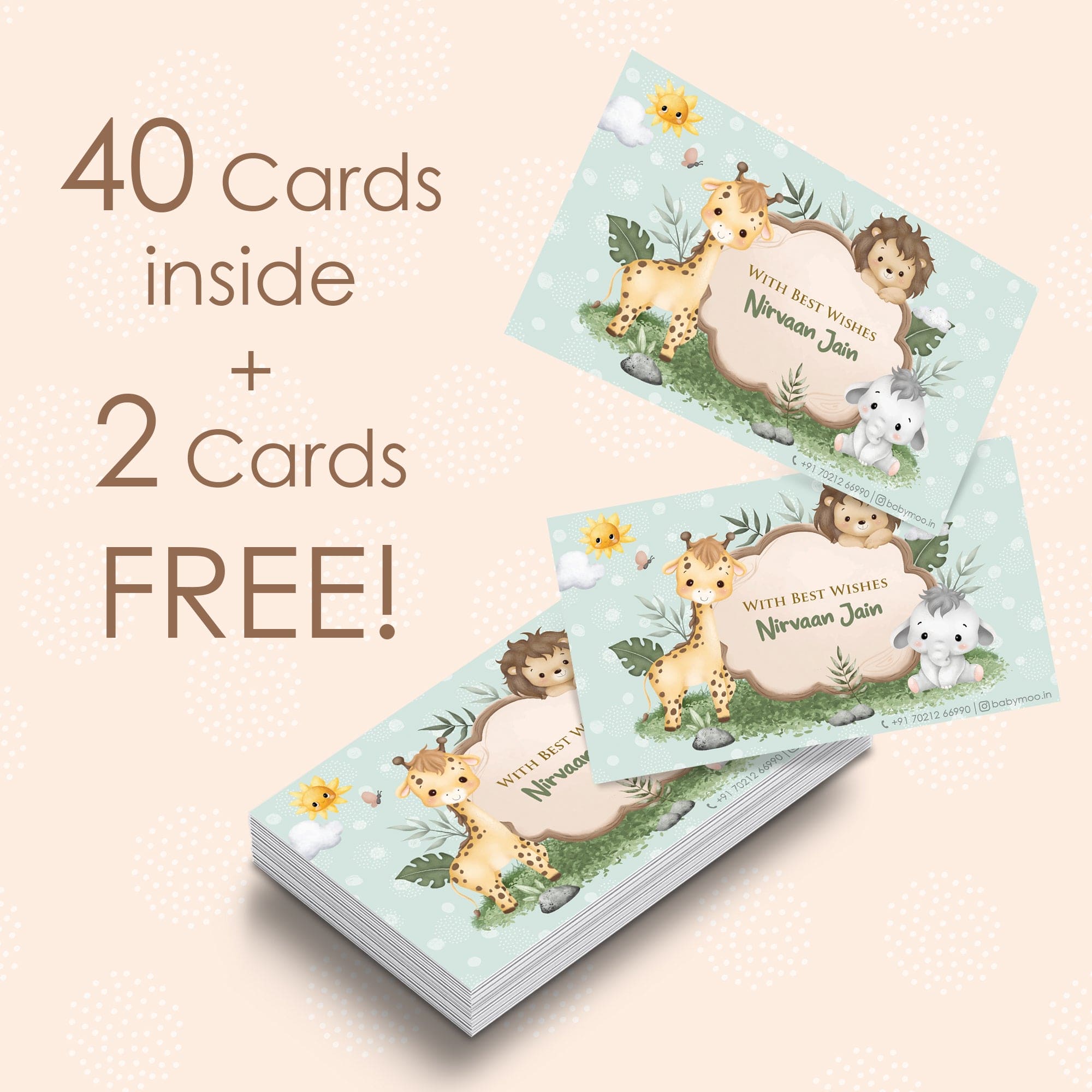 Baby Moo Welcome to Jungle 40 Gift Card Pack Personalised Wish Tags - Mint Green