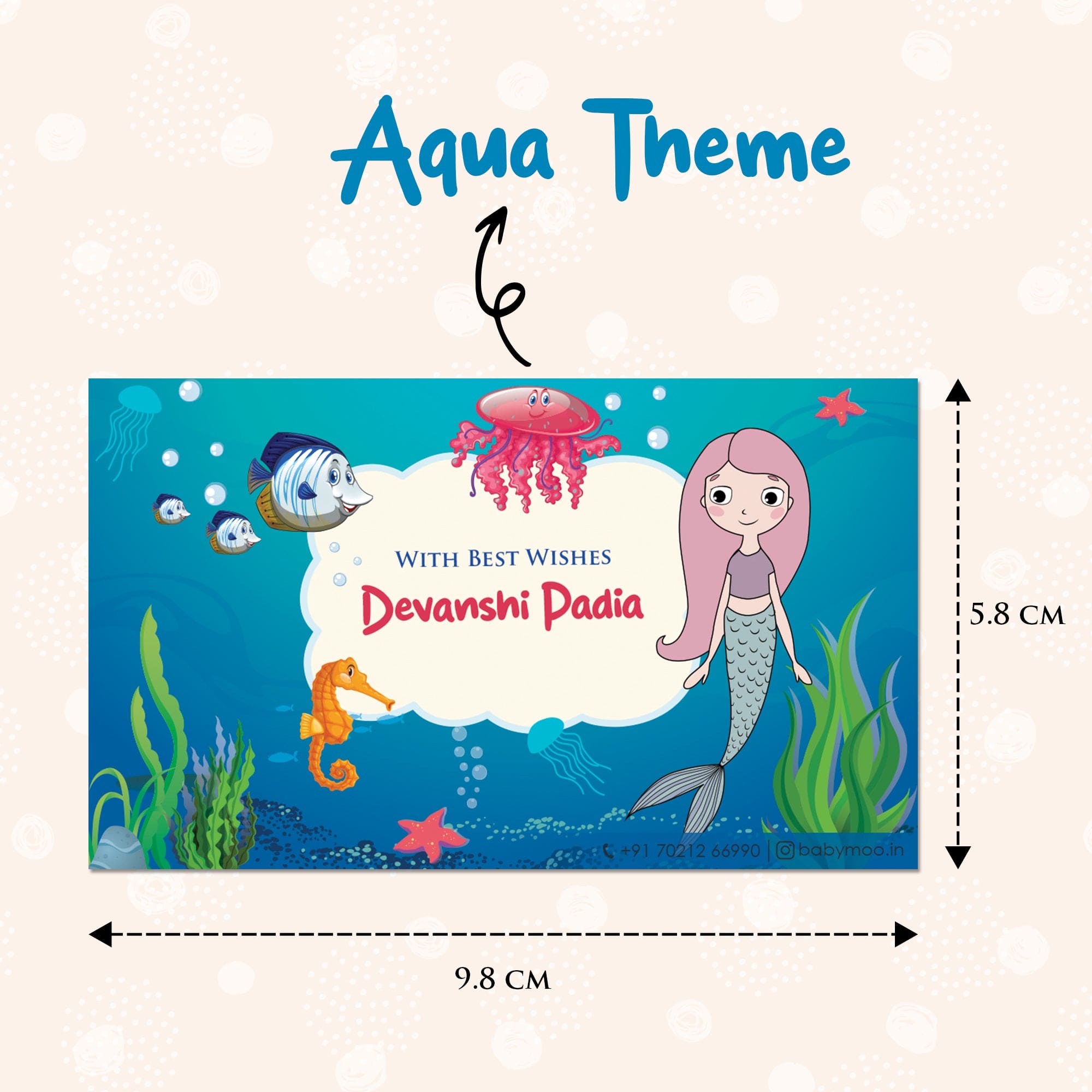 Baby Moo Aqua World 40 Gift Card Pack Personalised Wish Tags - Blue