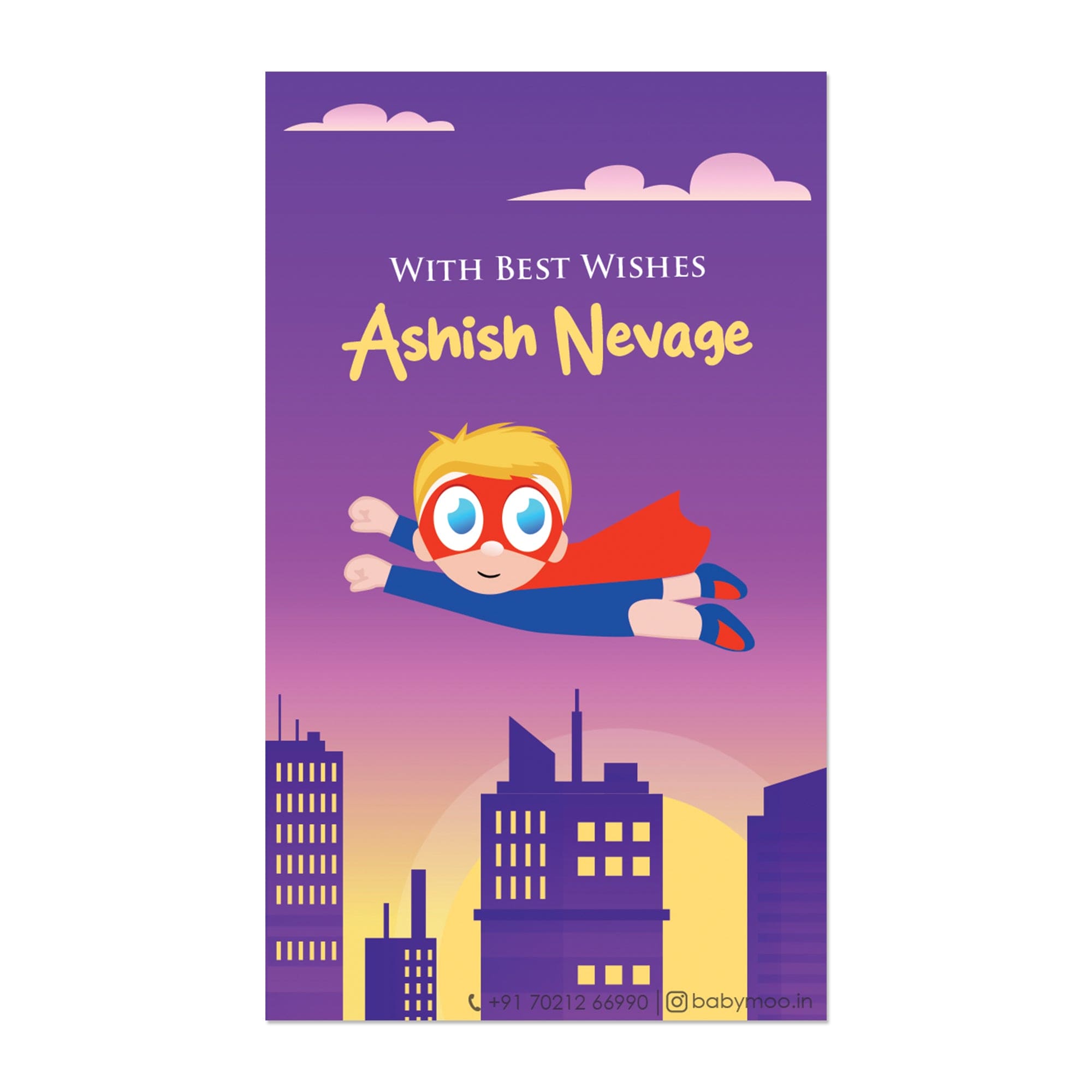 Baby Moo Super Hero 40 Gift Card Pack Personalised Wish Tags - Purple