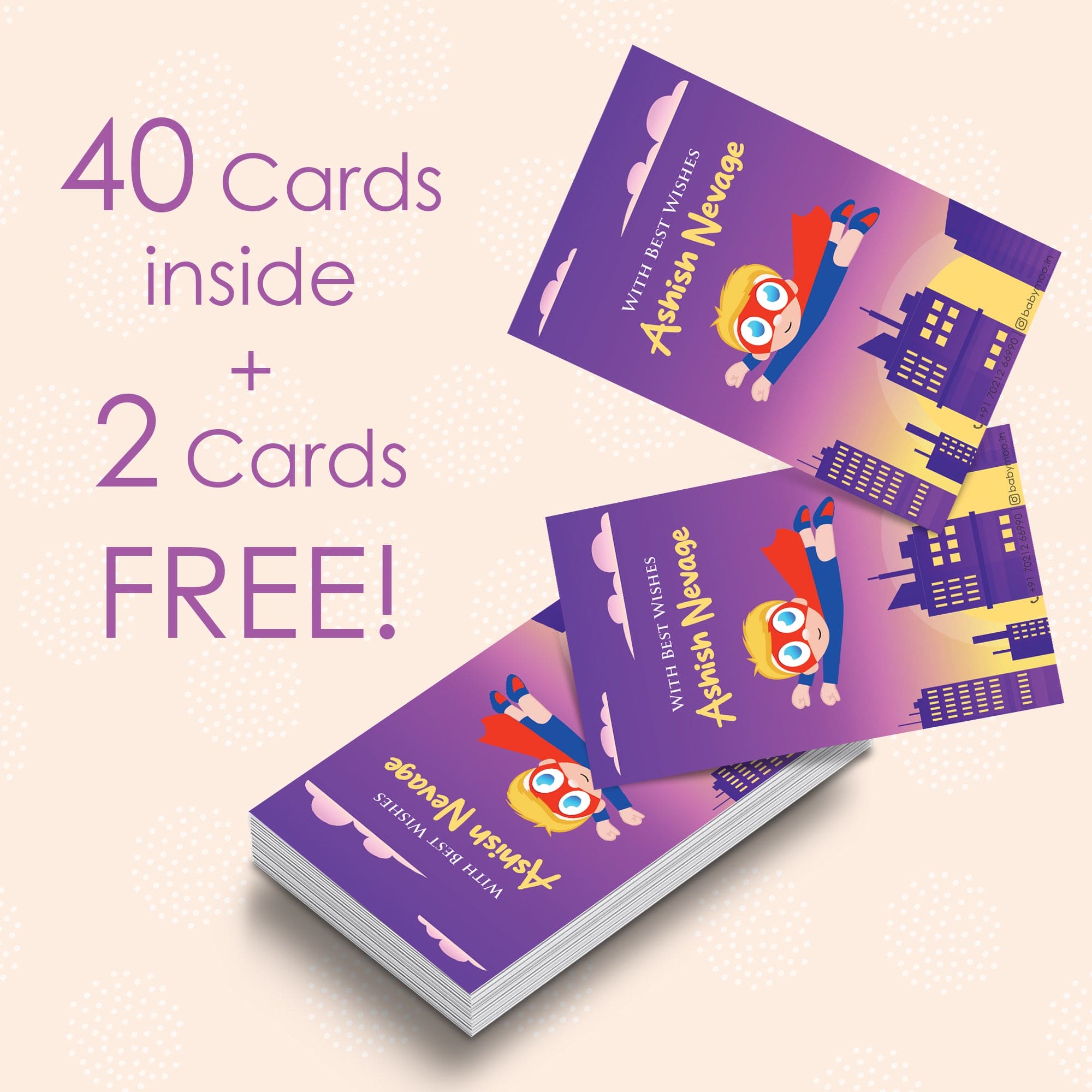 Baby Moo Super Hero 40 Gift Card Pack Personalised Wish Tags - Purple