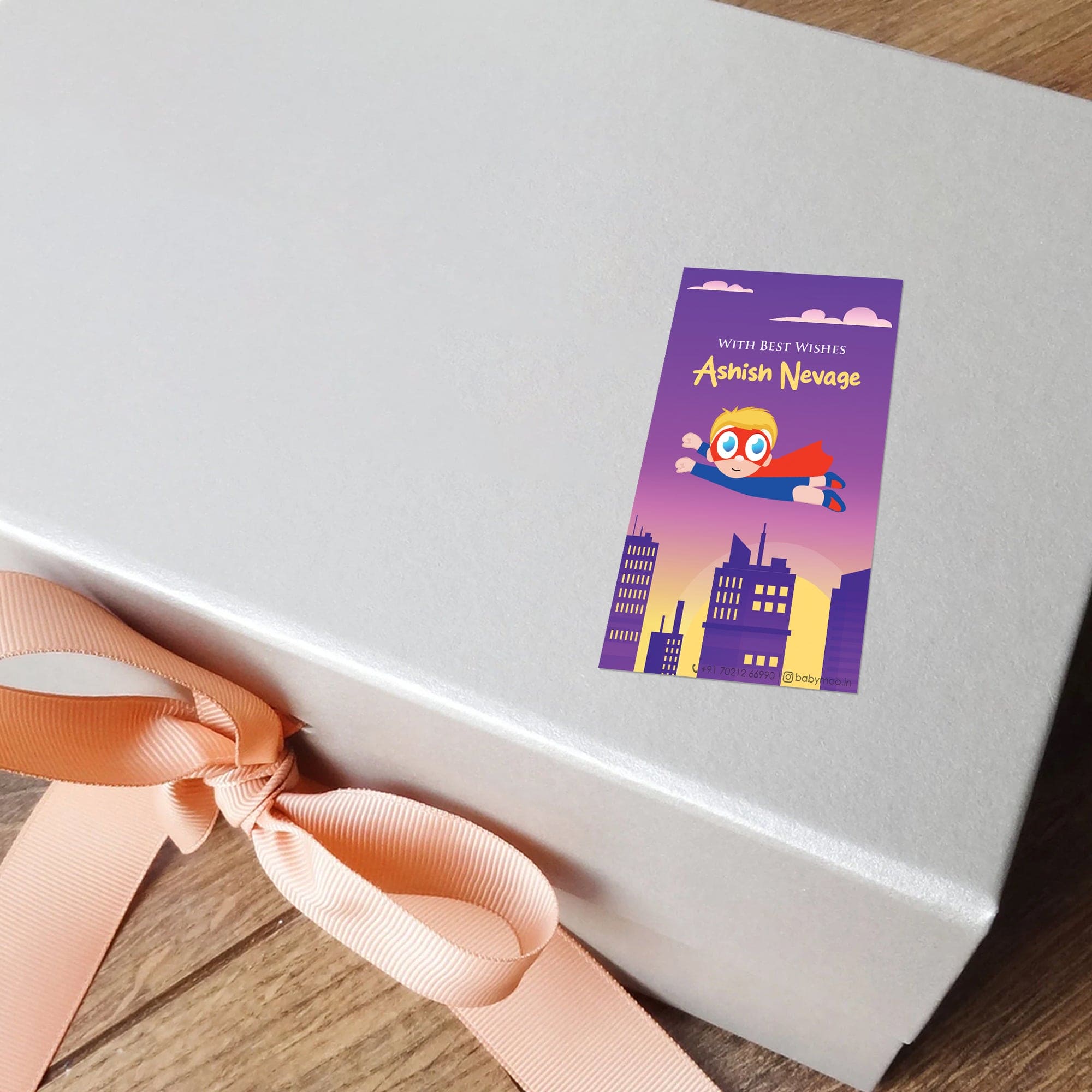 Baby Moo Super Hero 40 Gift Card Pack Personalised Wish Tags - Purple