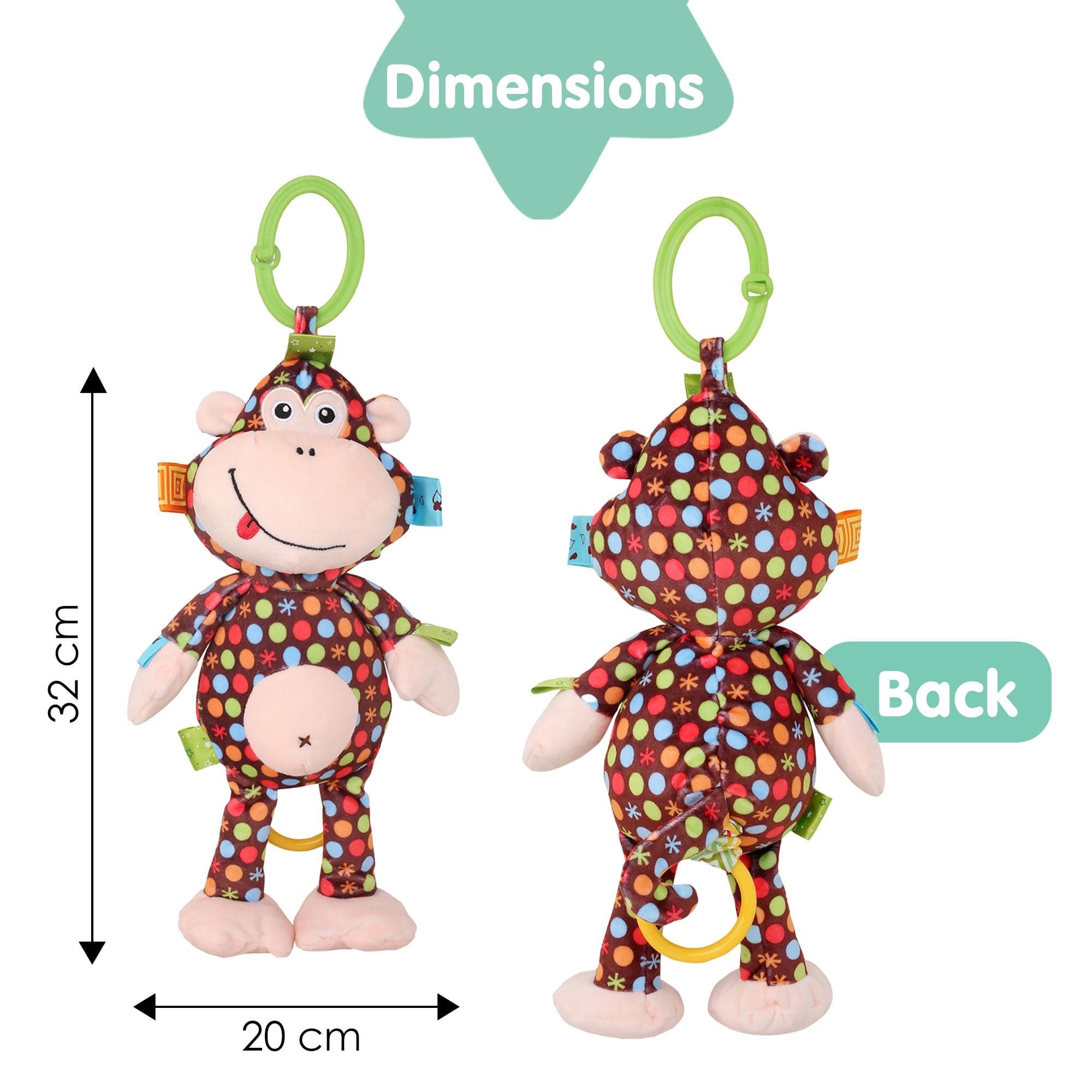 Polka Dotted Monkey Multicolour Hanging Pulling Toy