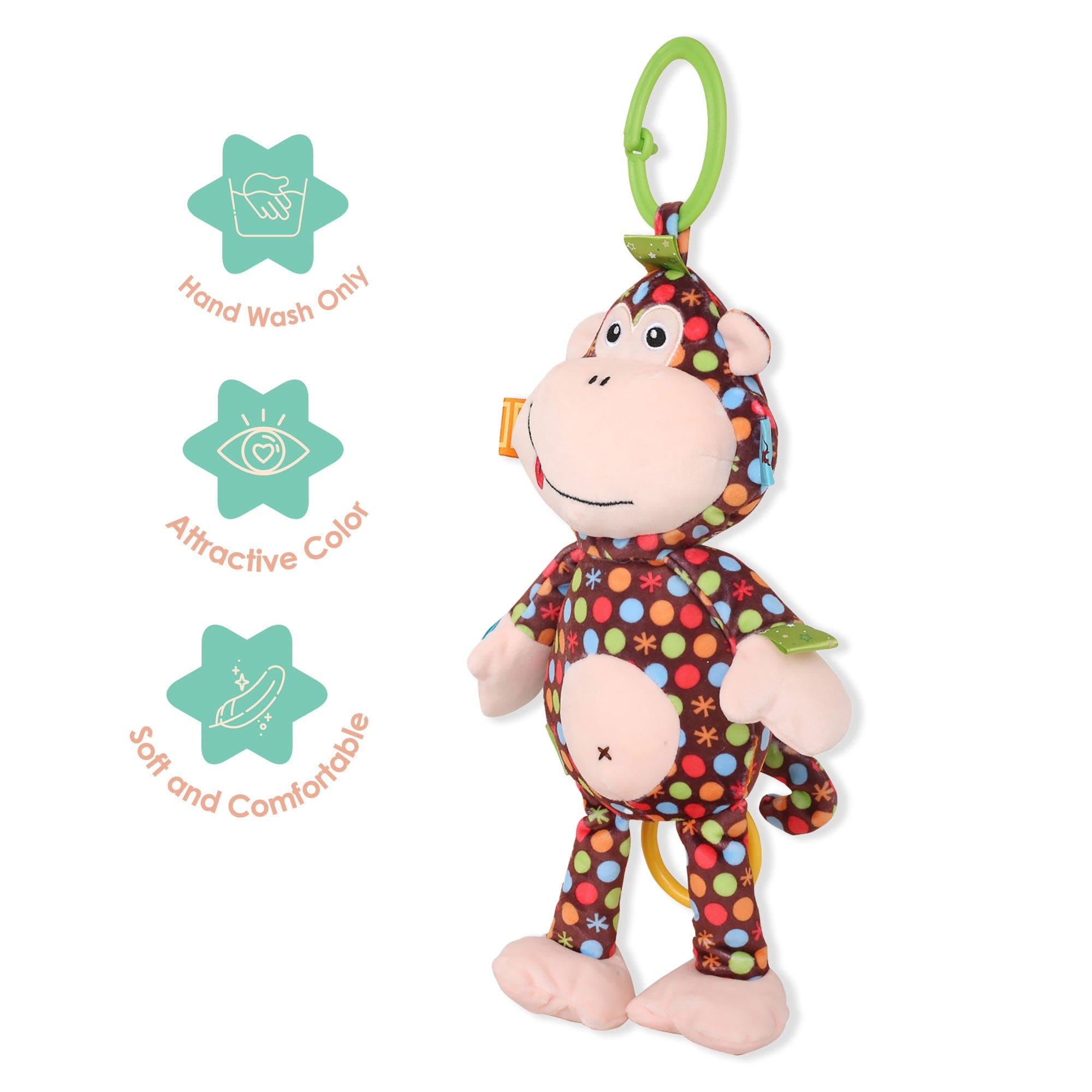 Polka Dotted Monkey Multicolour Hanging Pulling Toy