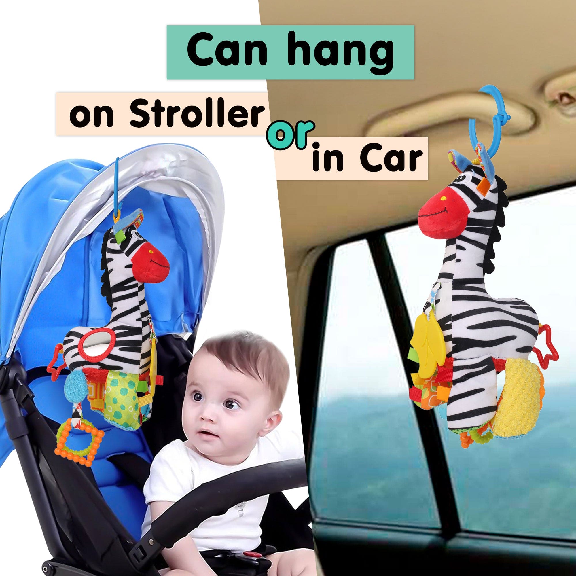 Zebra Multicolour Hanging Pulling Toy With Teether