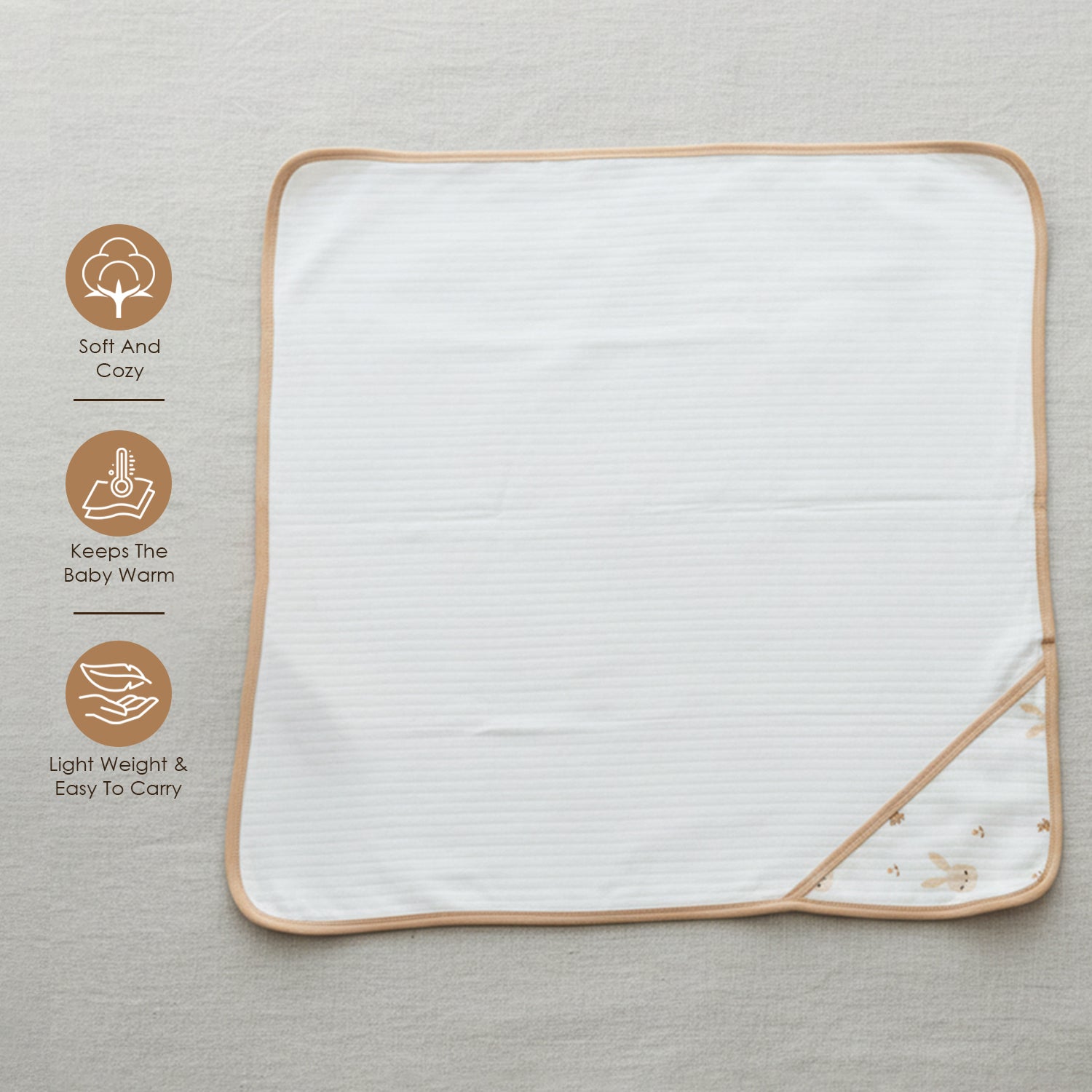 Baby Moo Bunny Prints Soft Hooded Wrapper With Belt - White