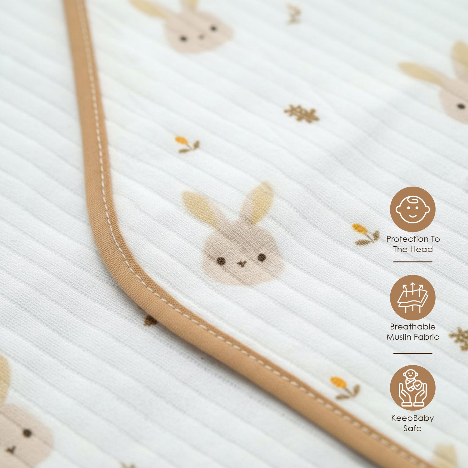 Baby Moo Bunny Prints Soft Hooded Wrapper With Belt - White