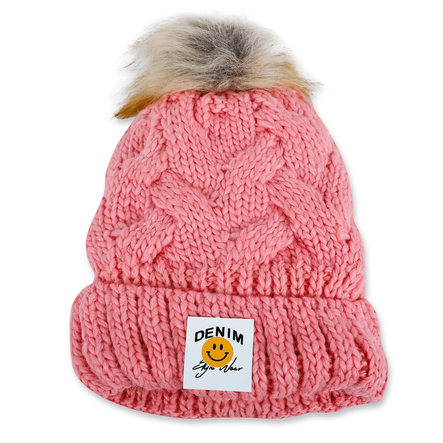 Baby Moo Pom Pom Knitted Woollen Cap - Pink - Baby Moo
