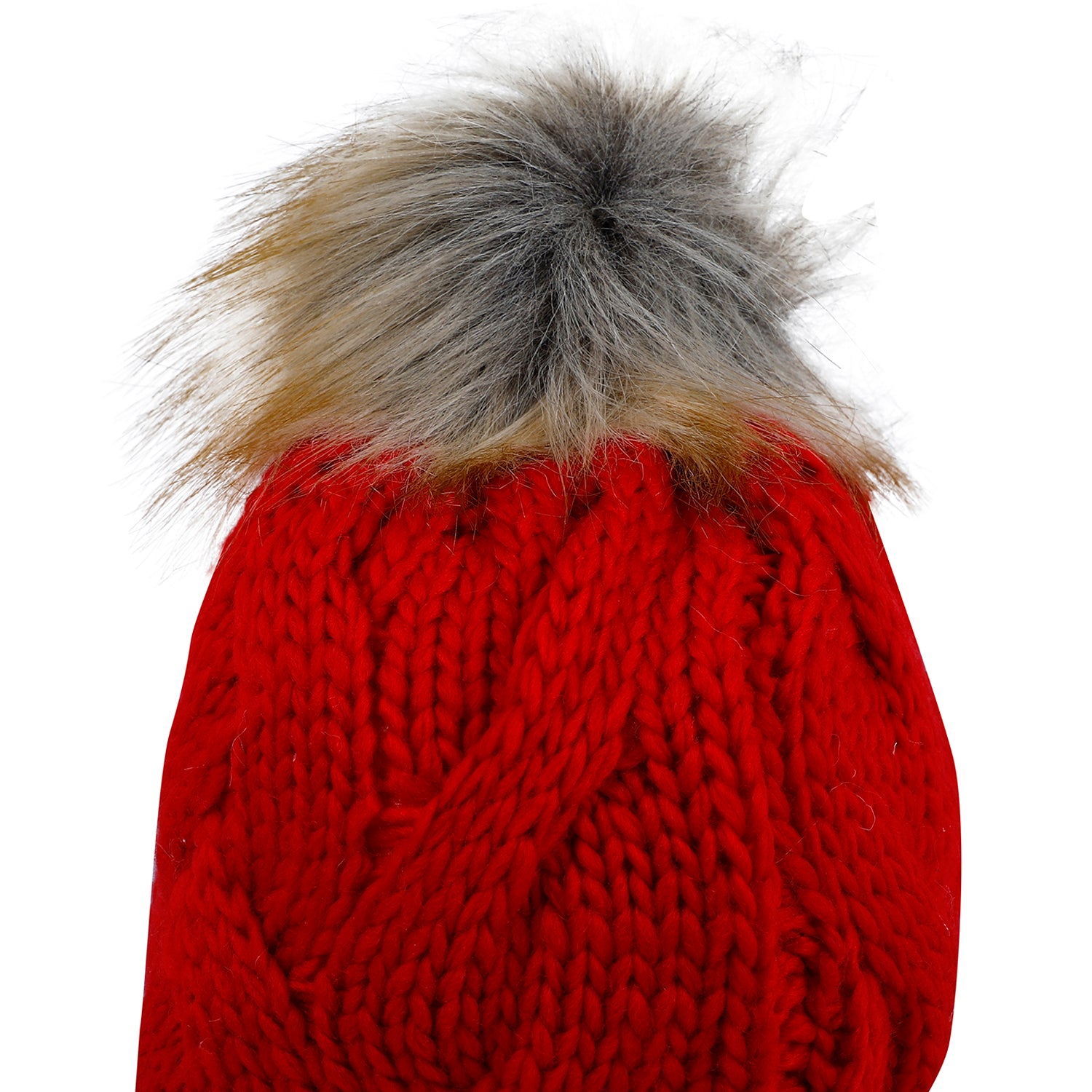 Baby Moo Pom Pom Knitted Woollen Cap - Red - Baby Moo
