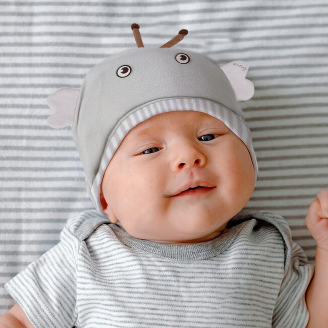 Baby Moo Cartoon Face 3D Ear Cap - Grey - Baby Moo