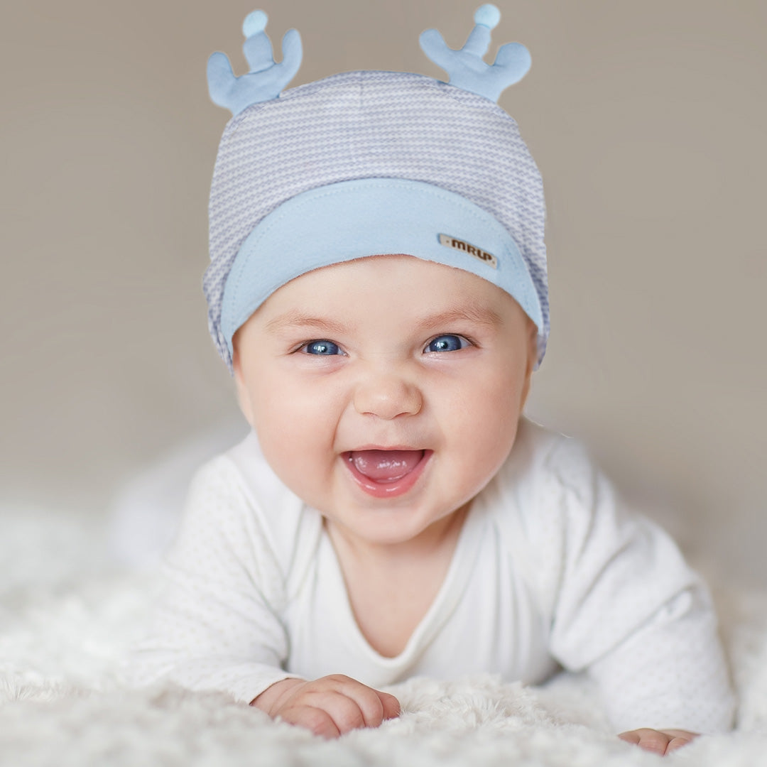 Baby Moo Deer Antler Soft Cotton Cap - Blue - Baby Moo