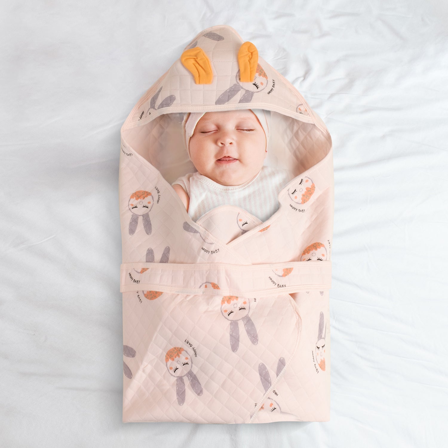 Baby Moo Sleeping Bunny Soft Warm Hooded Wrapper - Yellow