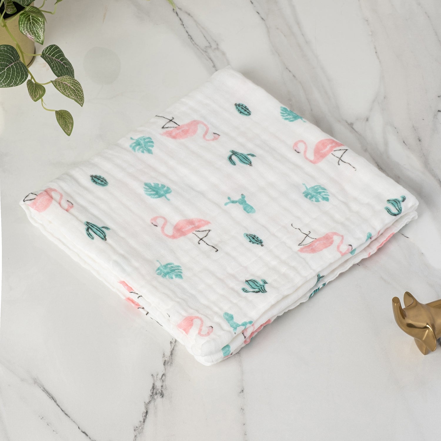 Baby Moo Flamingo 100% Cotton Ultra Soft Eco Friendly Absorbent Towel - White
