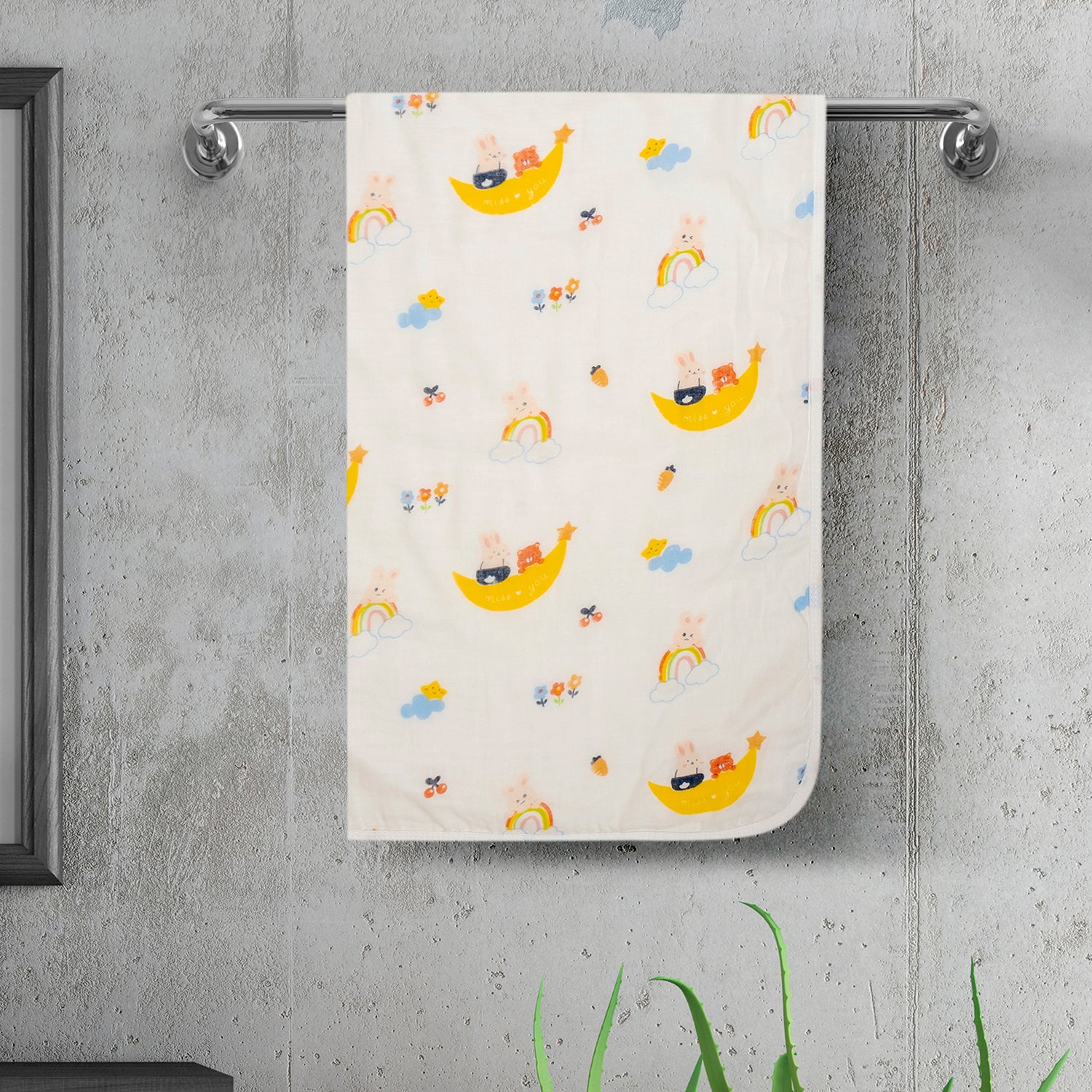 Baby Moo  Cloudy Rainbow  100% Cotton Ultra Soft Eco Friendly Absorbent Towel - White