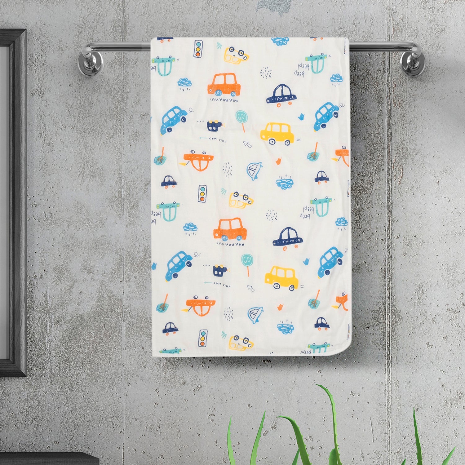 Baby Moo Car 100% Cotton Ultra Soft Eco Friendly Absorbent Premium Bath Towel - White