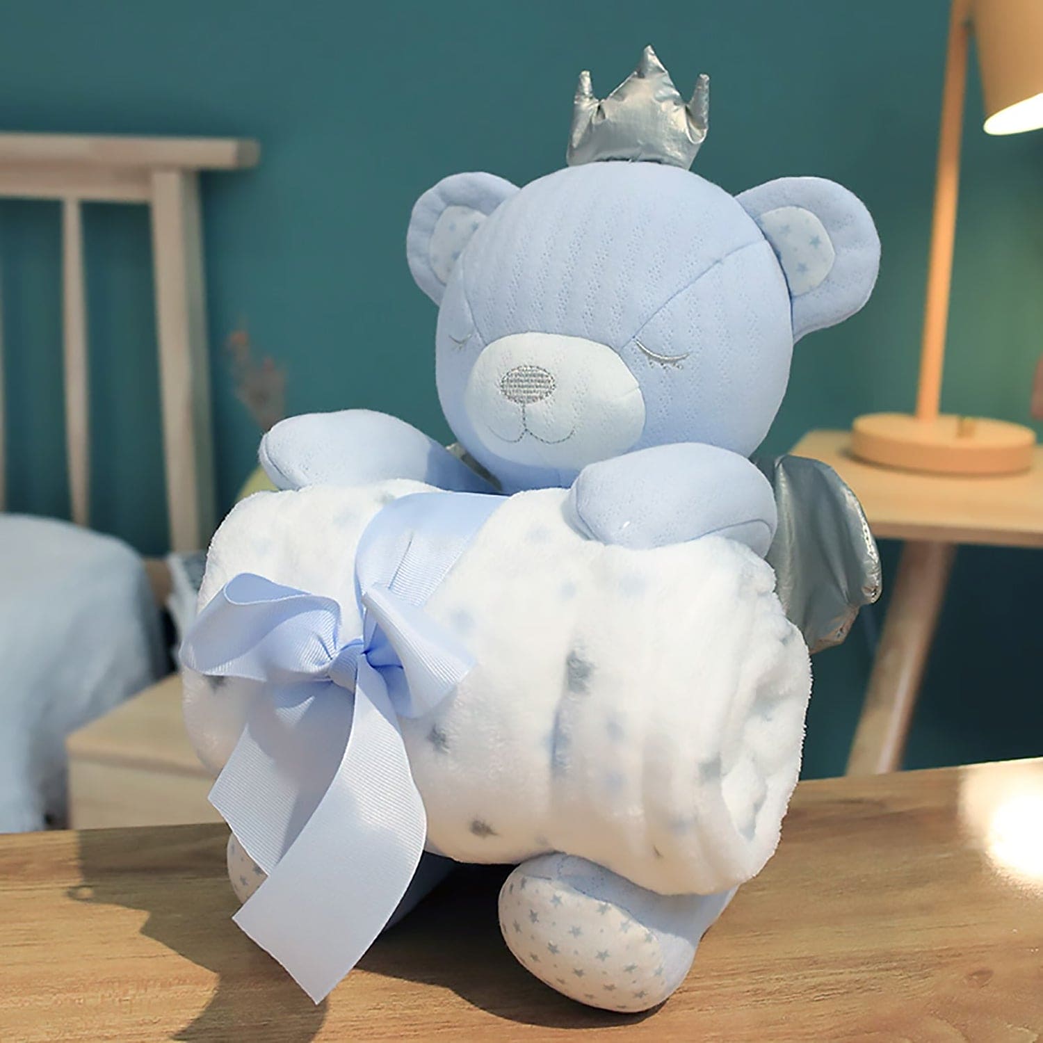 Baby Moo Royal Bear Cozy Plush Toy Blanket - Blue