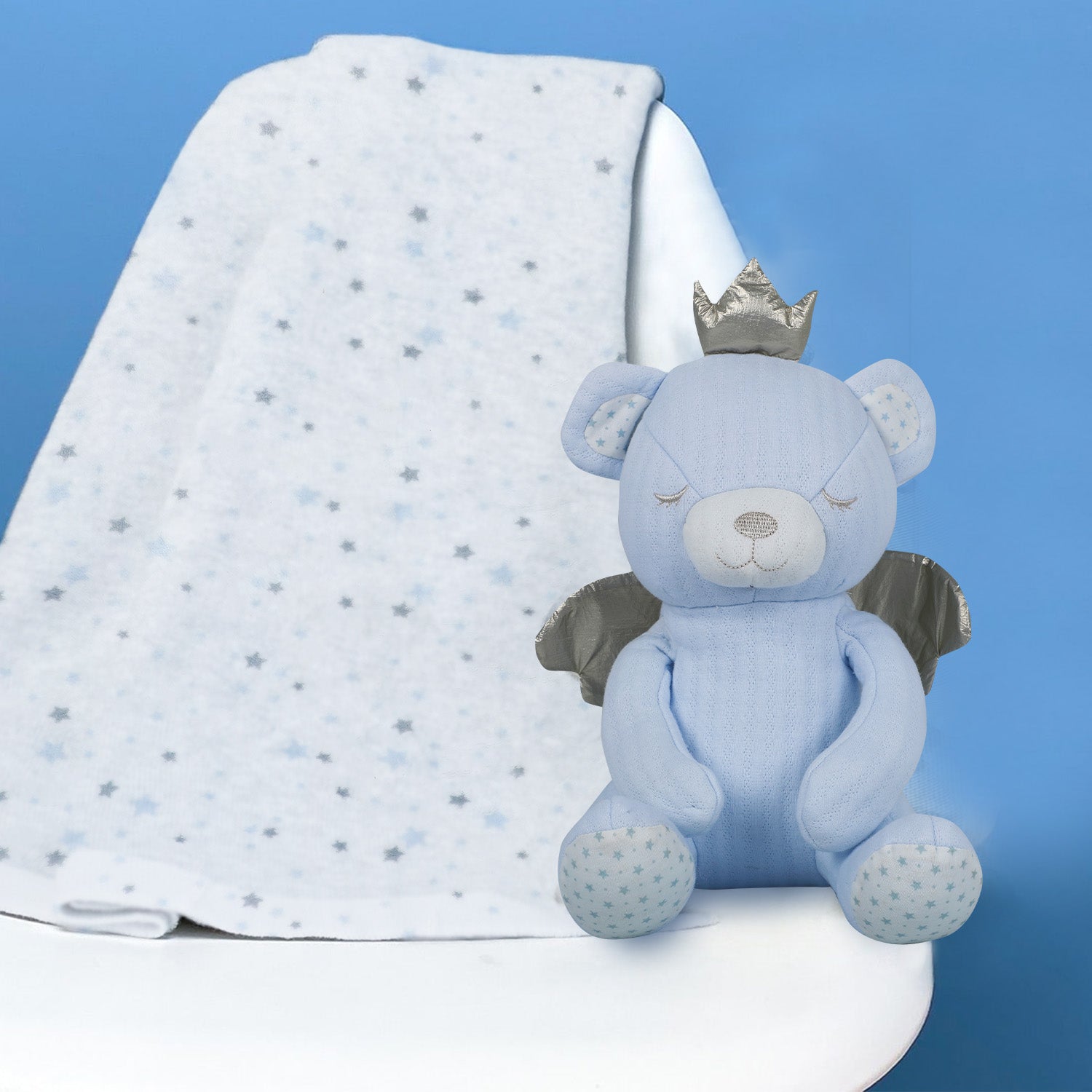 Baby Moo Royal Bear Cozy Plush Toy Blanket - Blue - Baby Moo