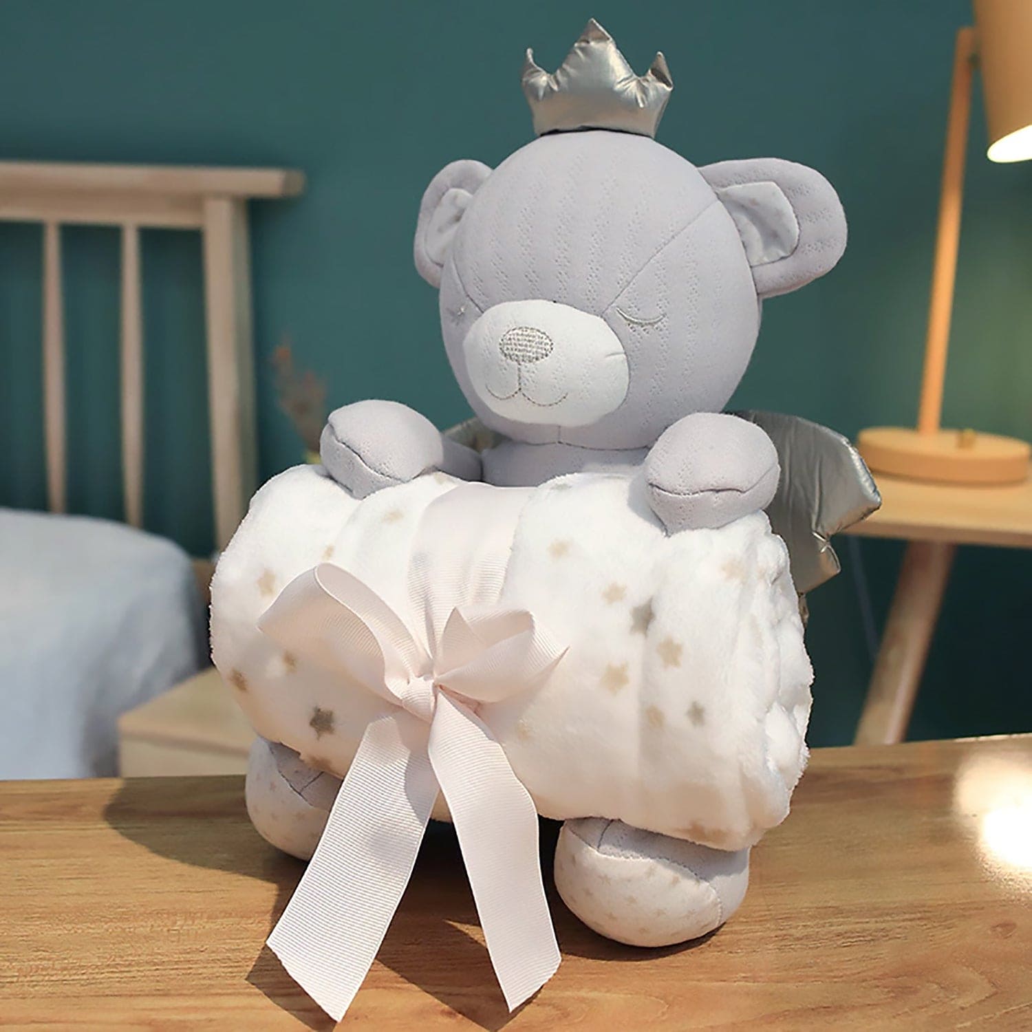 Baby Moo Royal Bear Cozy Plush Toy Blanket - Grey