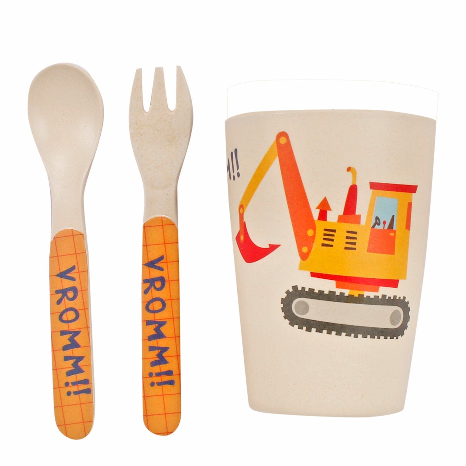 Construction Trucks Yellow Bamboo Fiber Dinner Set