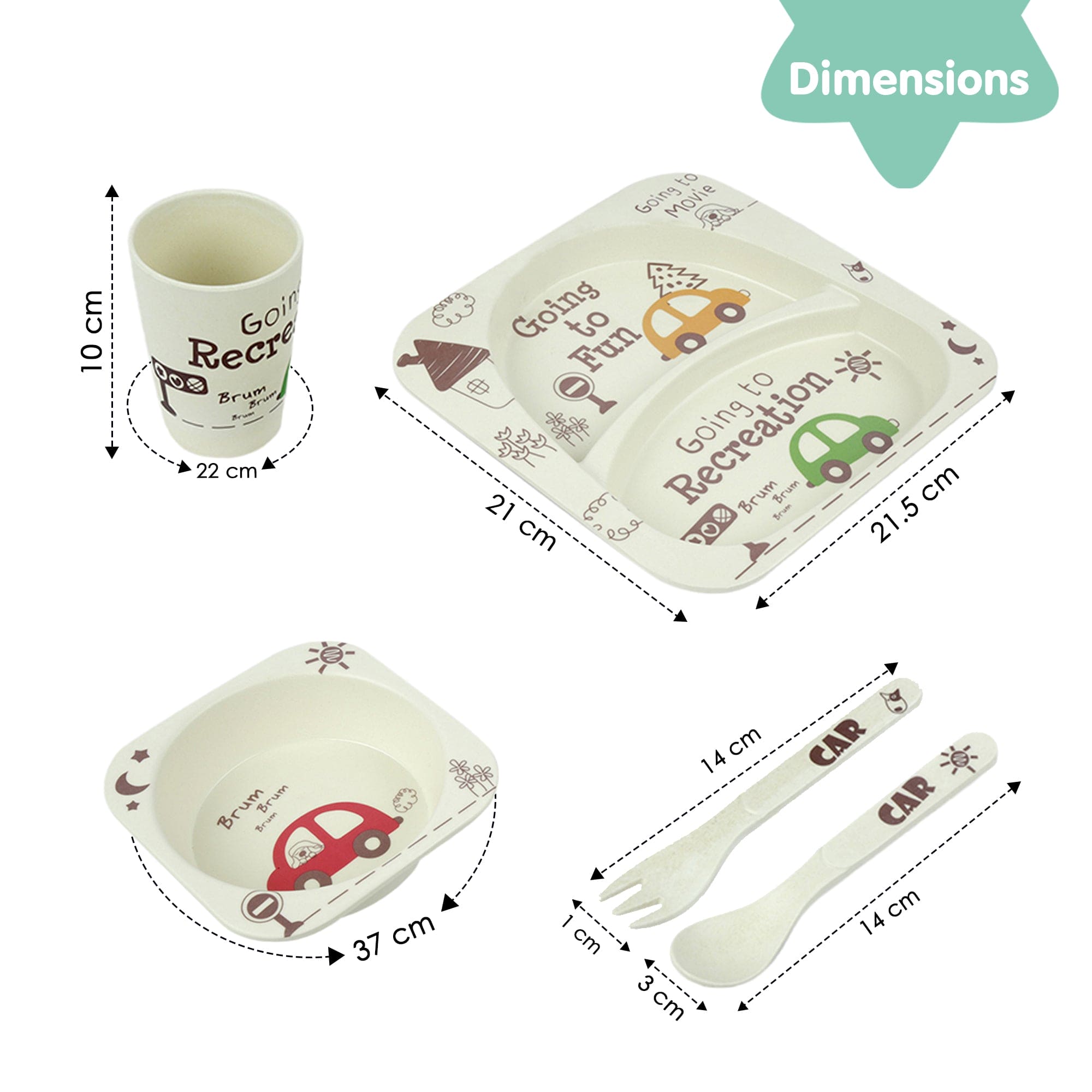 Car White Bamboo Fiber Dinner Set