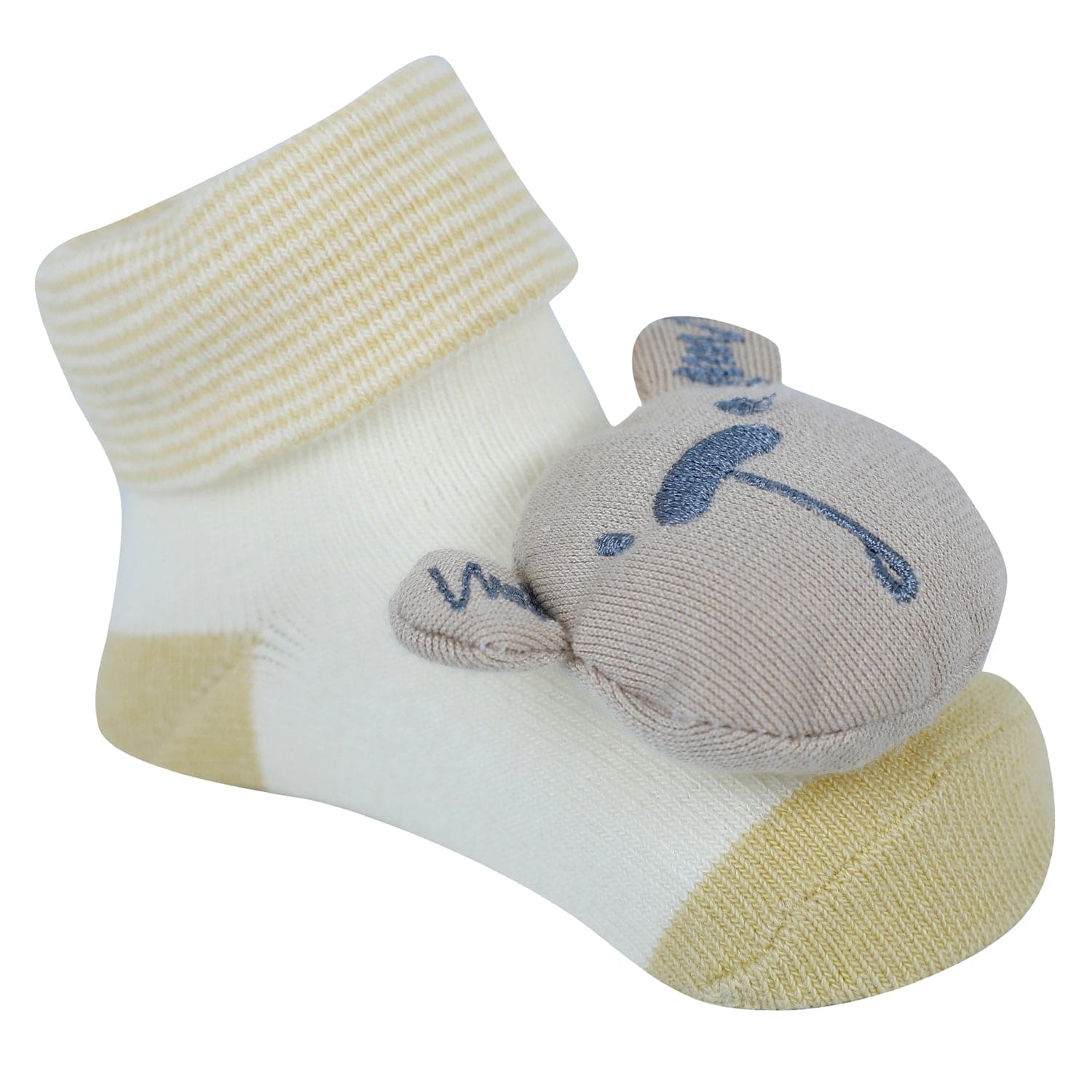 Baby Moo Bear 3D Rattle Anti-Skid Socks Booties Pack of 3 - Blue, Yellow