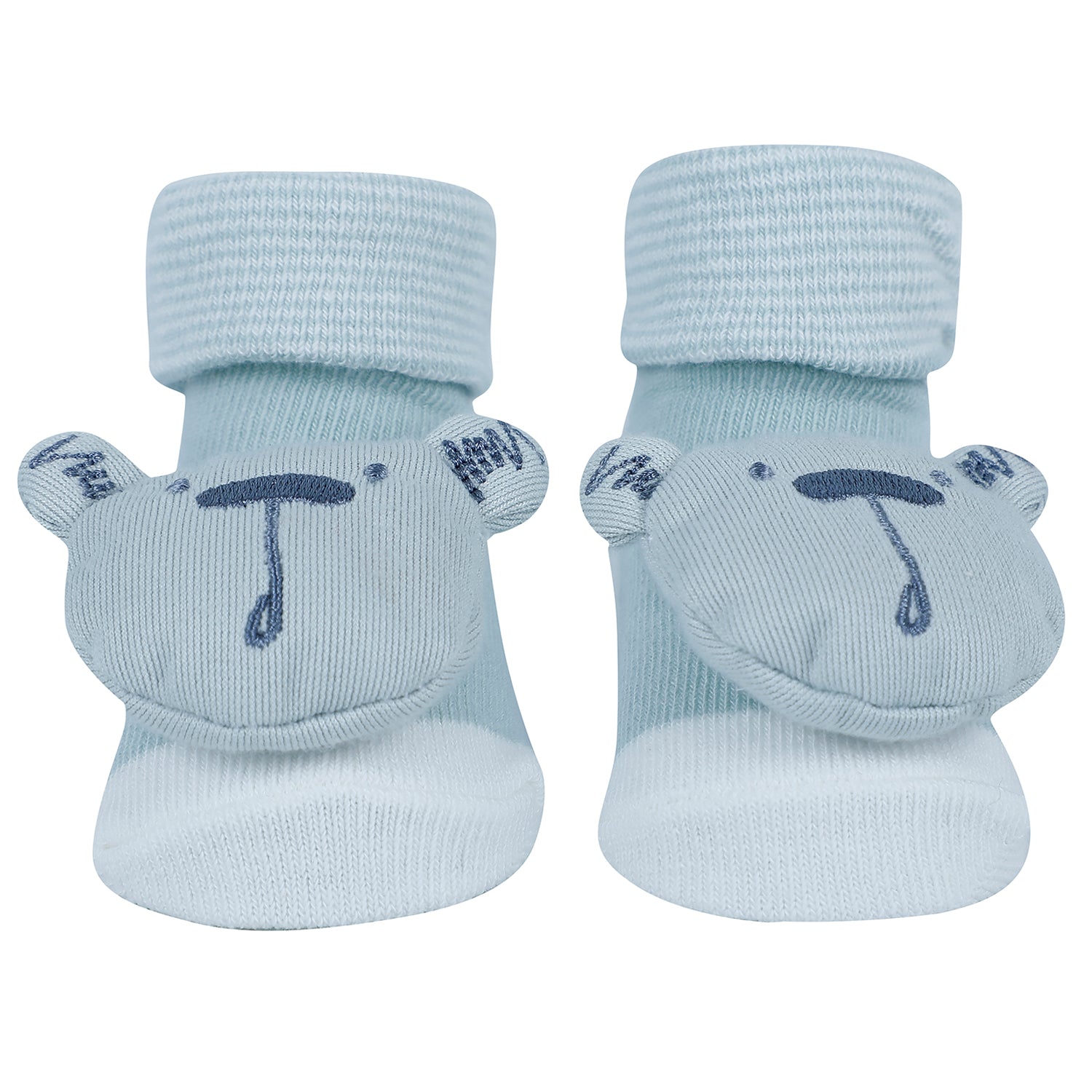 Baby Moo Bear 3D Rattle Anti-Skid Socks Booties Pack of 3 - Blue, Yellow