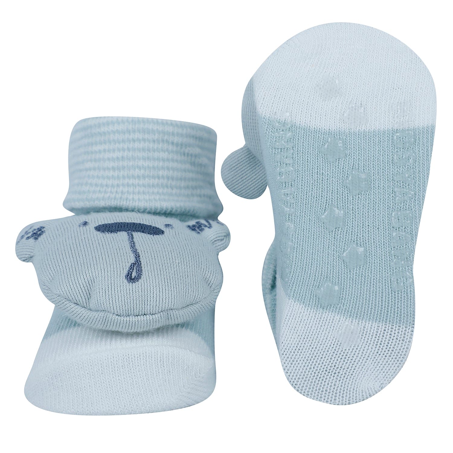 Baby Moo Bear 3D Rattle Anti-Skid Socks Booties Pack of 2 - Beige, Green