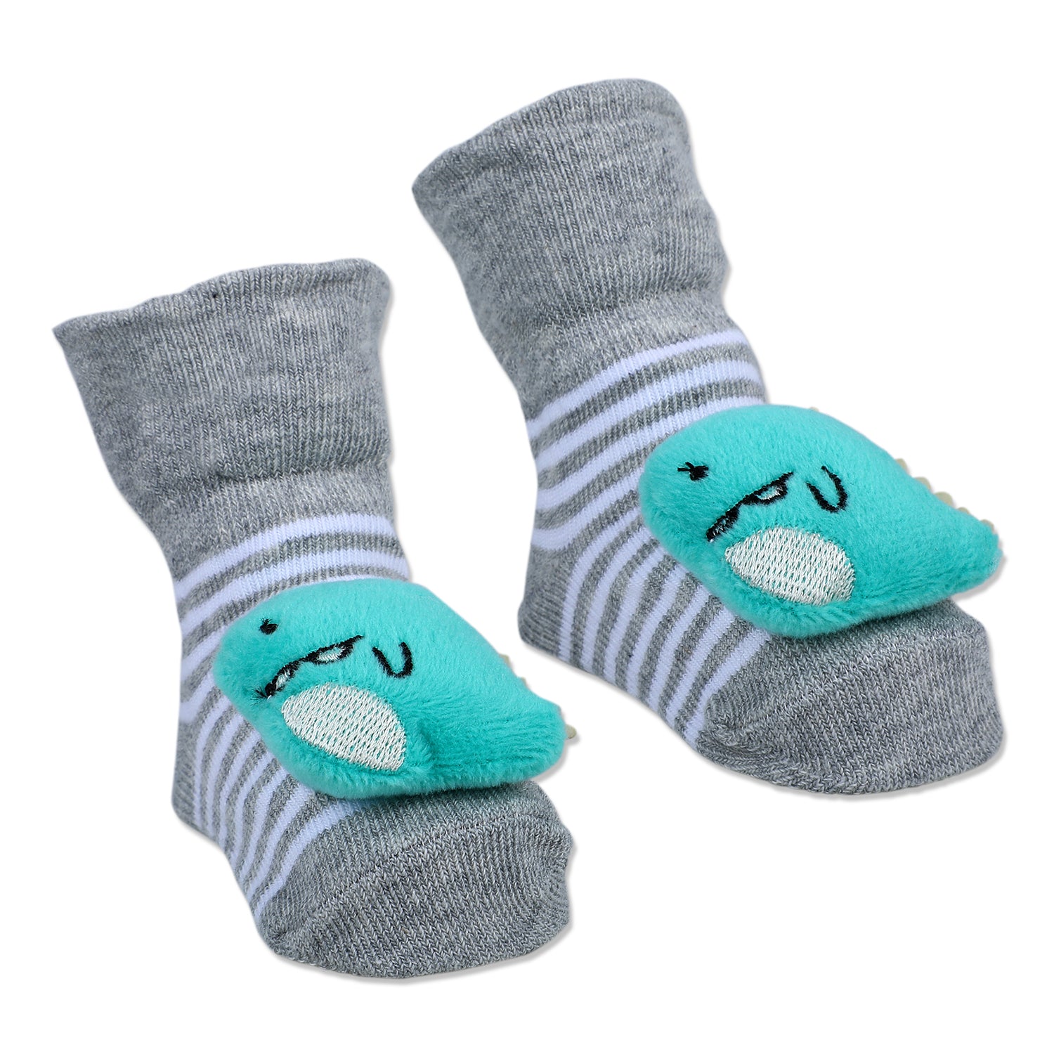 Baby Moo Dino Cotton Anti-Skid 3D Socks - Grey - Baby Moo