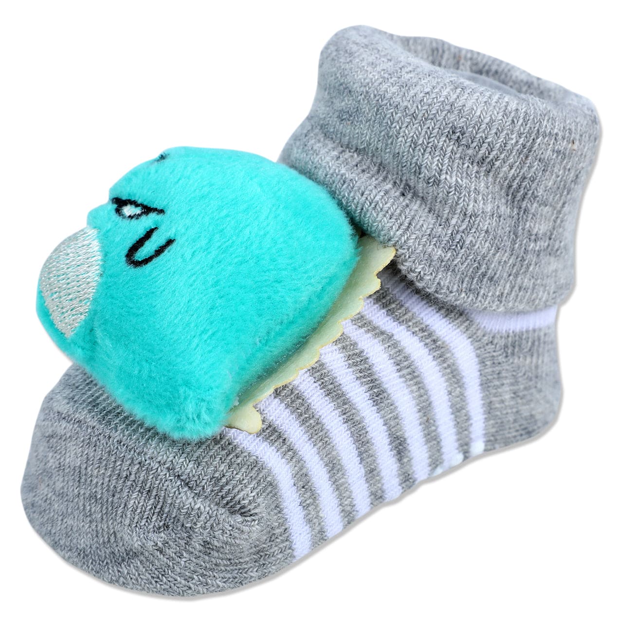 Baby Moo Dino Cotton Anti-Skid 3D Socks - Grey - Baby Moo