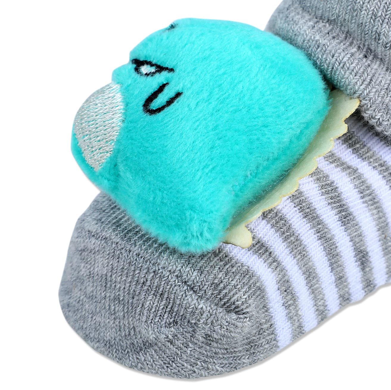 Baby Moo Dino Cotton Anti-Skid 3D Socks - Grey - Baby Moo