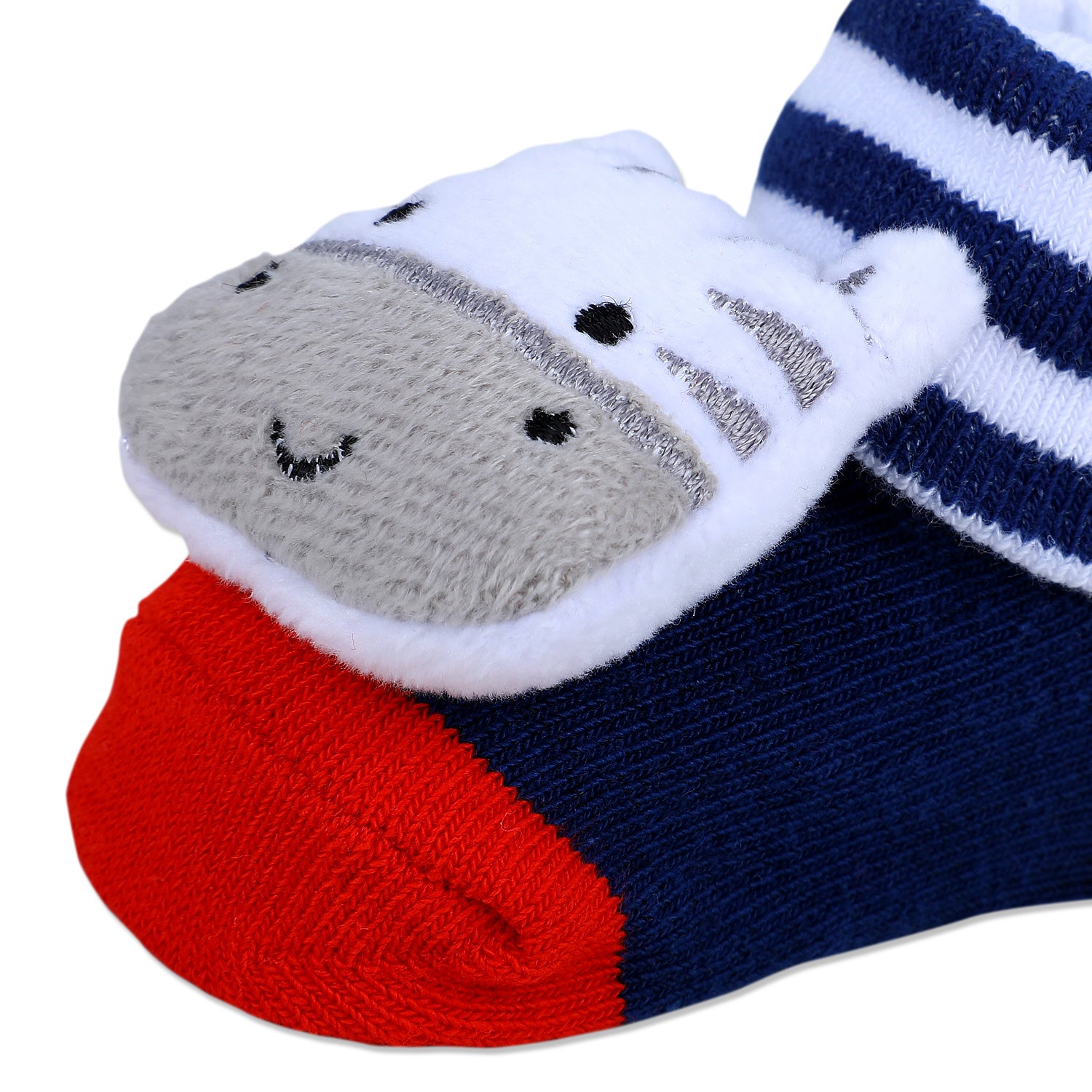 Baby Moo Zebra Cotton Anti-Skid 3D Socks - Grey - Baby Moo