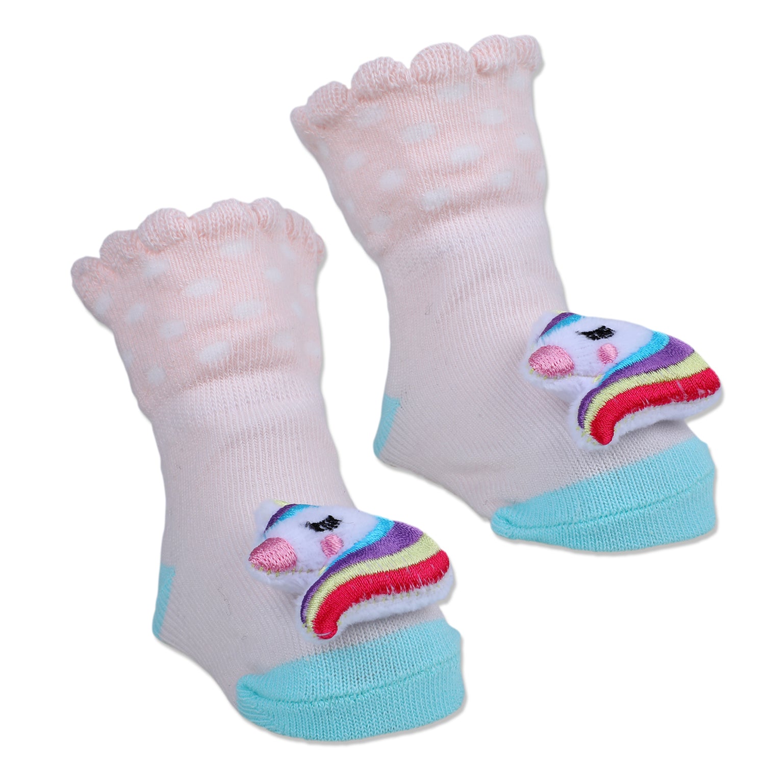 Baby Moo Unicorn Embroidered Cotton Anti-Skid 3D Socks - Pink - Baby Moo