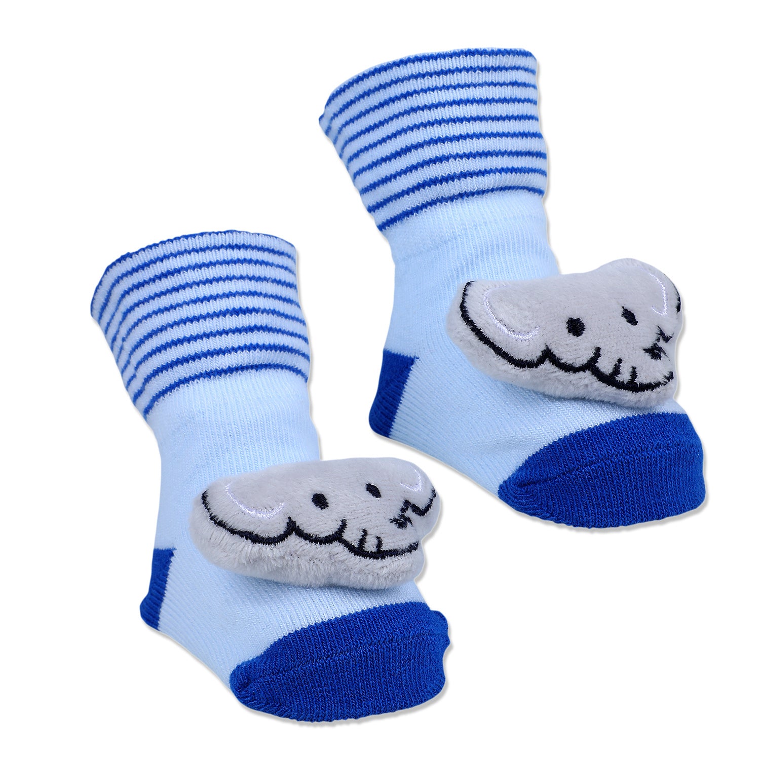 Baby Moo Elephant With Stripes Cotton Anti-Skid 3D Socks - Blue - Baby Moo