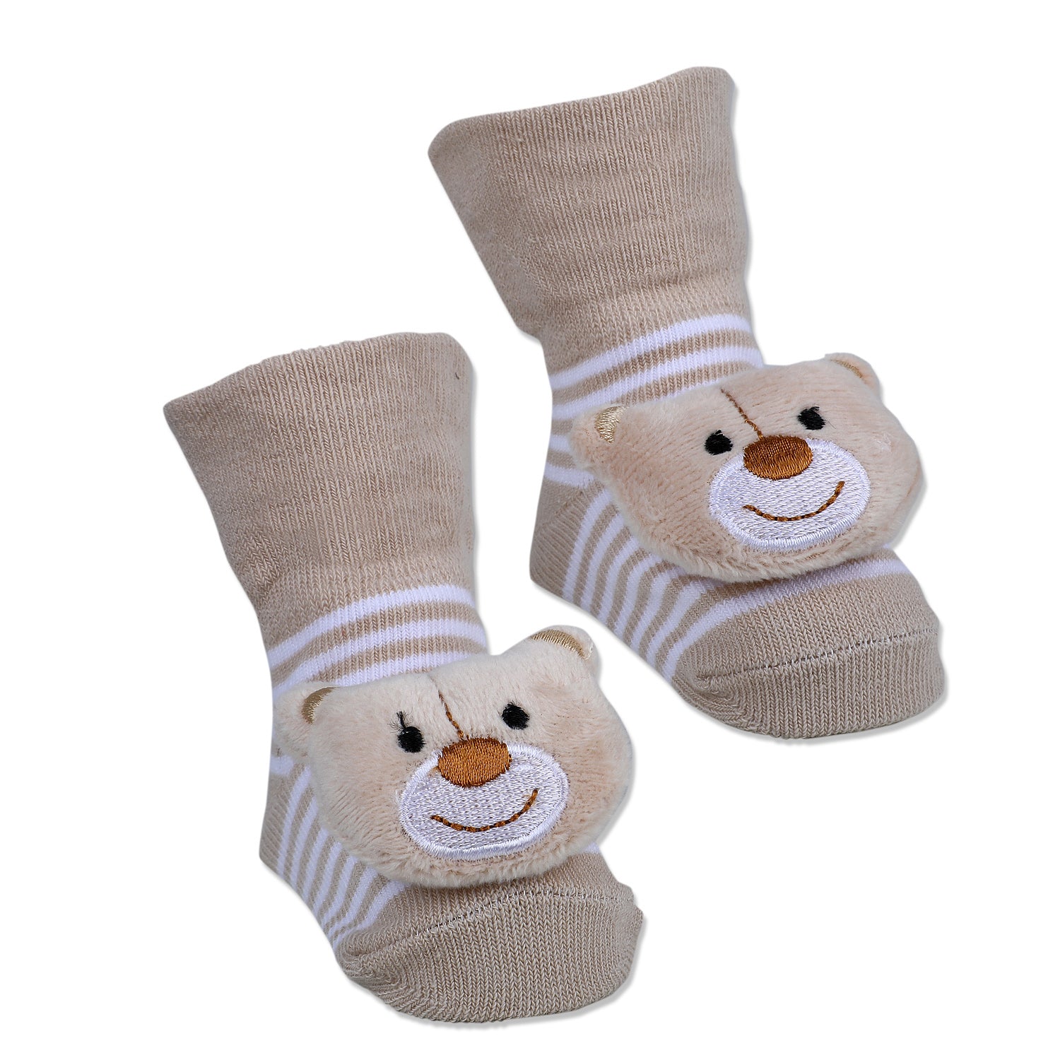Baby Moo Happy Bear Cotton Anti-Skid 3D Socks - Beige