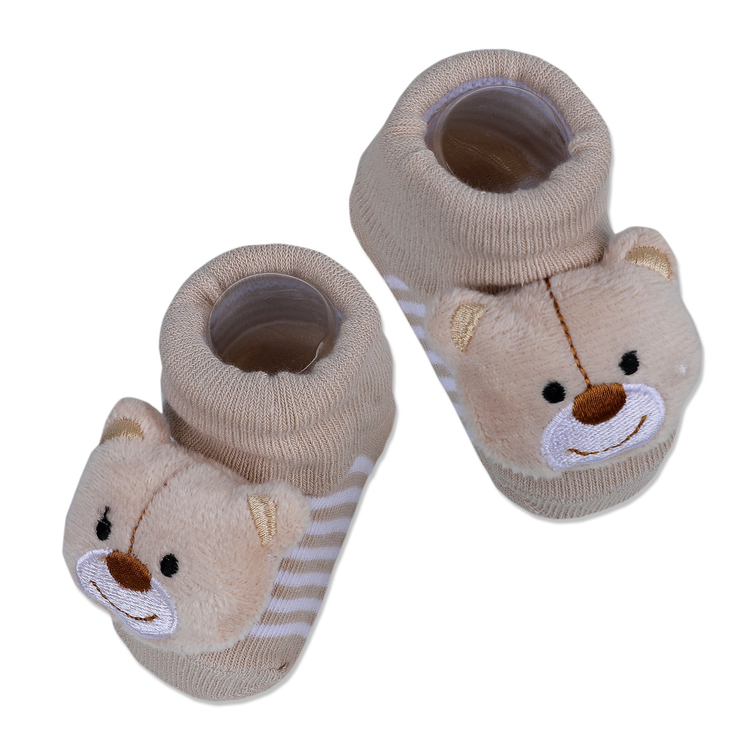 Baby Moo Happy Bear Cotton Anti-Skid 3D Socks - Beige - Baby Moo