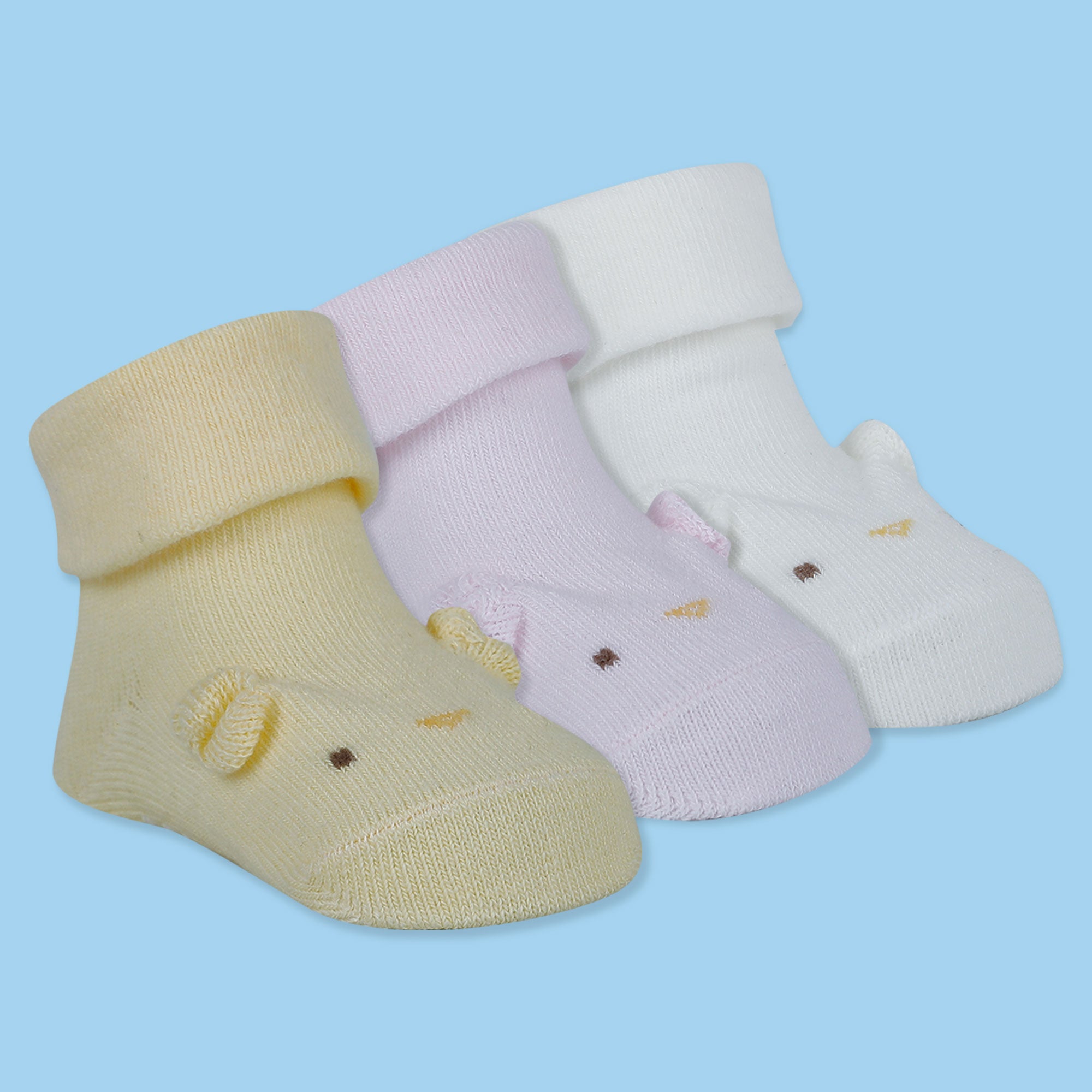 Baby Moo Dog 3D Anti-Skid Socks Booties Pack of 3 - Pink