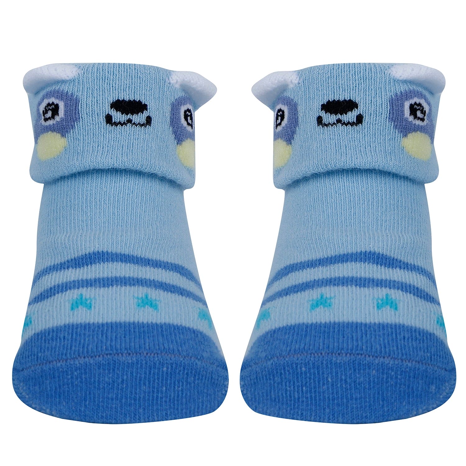 Baby Moo Puppy 3D Rattle Anti-Skid Socks Booties Pack of 6 - Blue