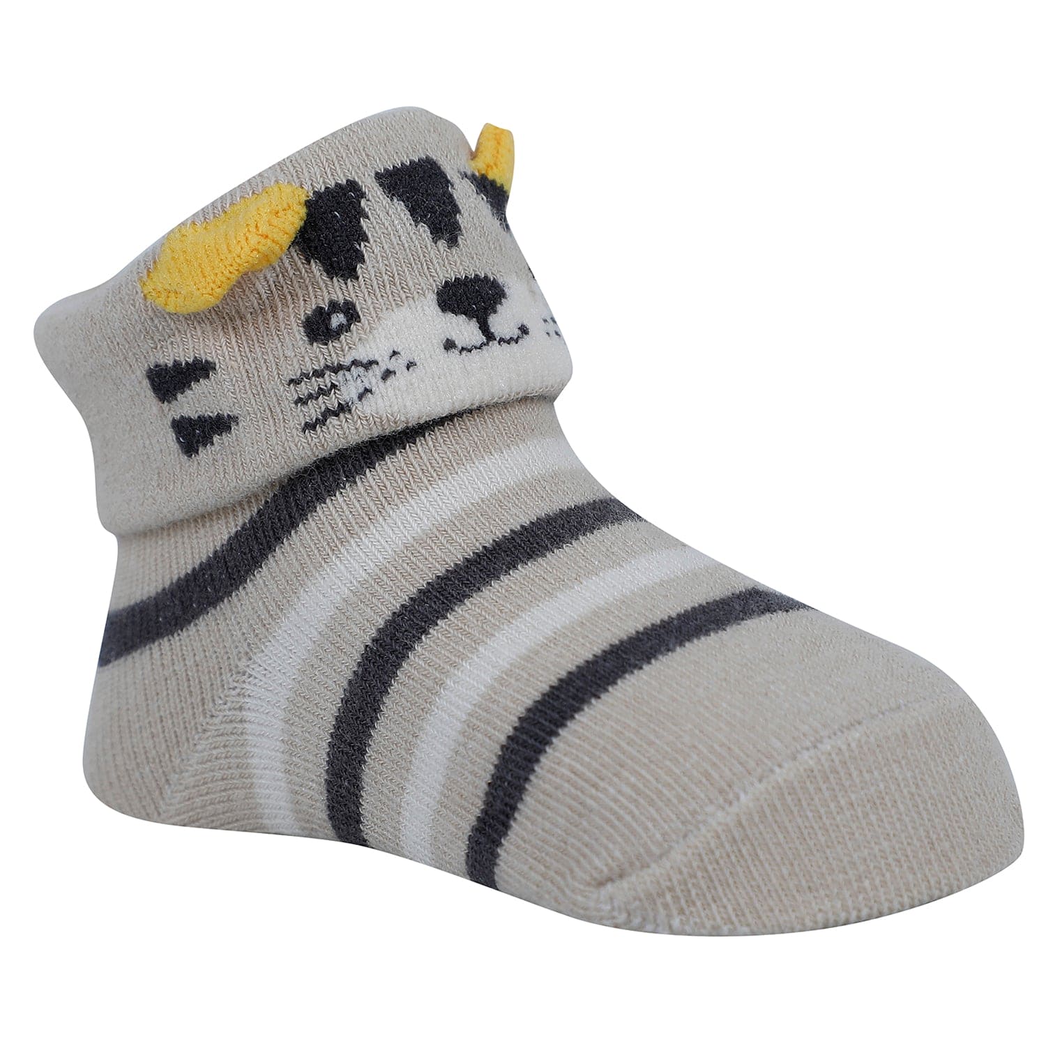 Baby Moo Tiger Puppy 3D Rattle Anti-Skid Socks Booties Pack of 3 - Blue, Beige