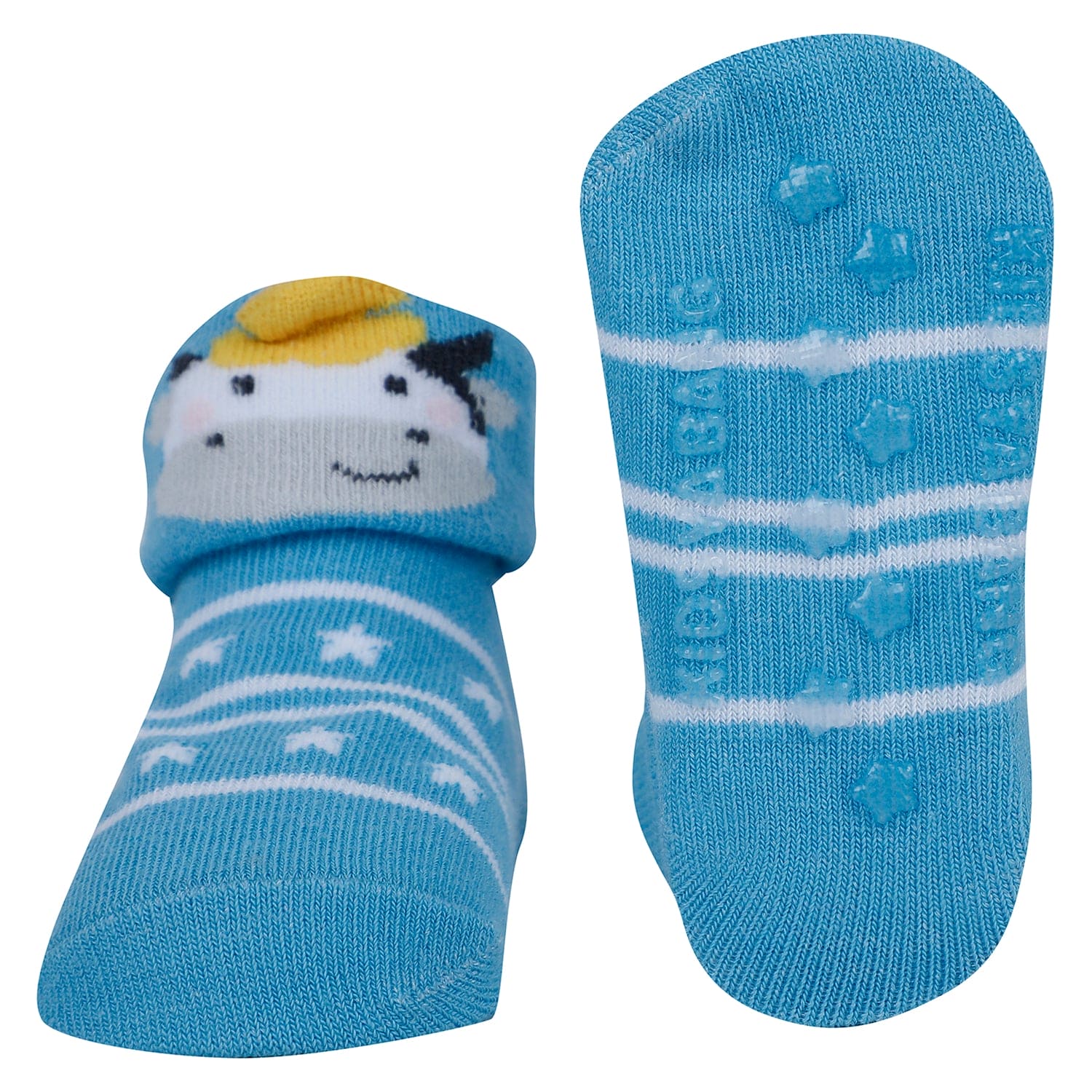 Baby Moo Tiger Puppy 3D Rattle Anti-Skid Socks Booties Pack of 3 - Blue, Beige