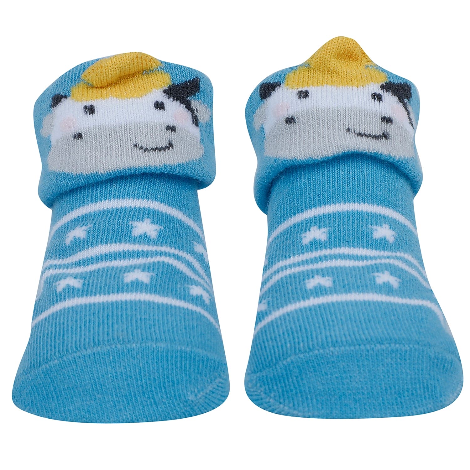 Baby Moo Tiger Puppy 3D Rattle Anti-Skid Socks Booties Pack of 3 - Blue, Beige