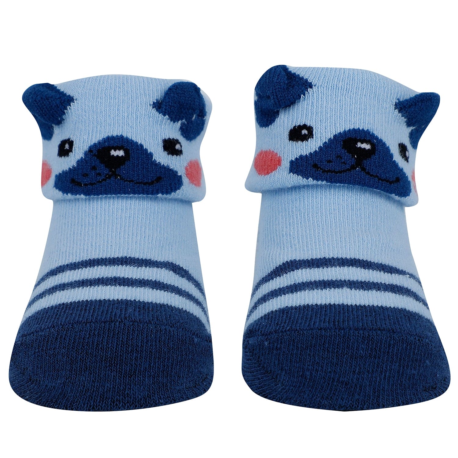 Baby Moo Tiger Puppy 3D Rattle Anti-Skid Socks Booties Pack of 3 - Blue, Beige