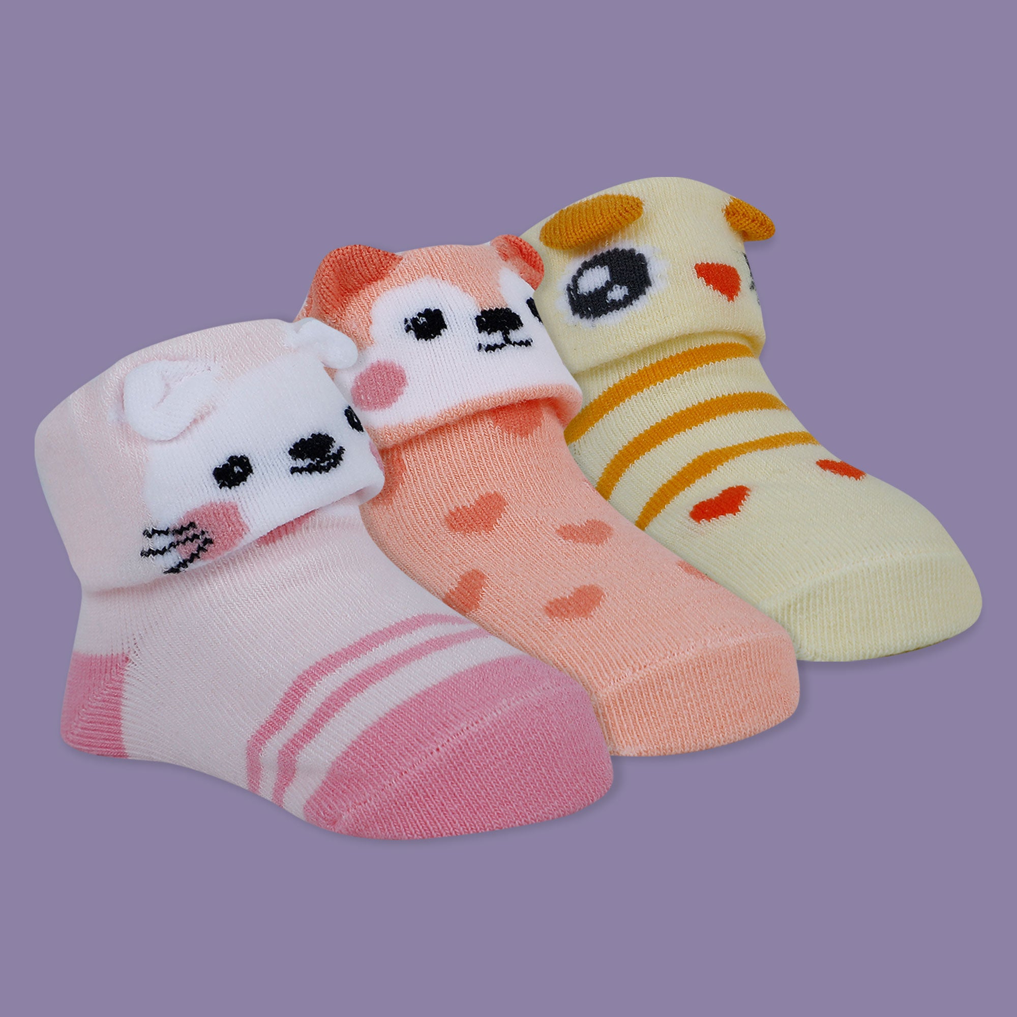 Baby Moo Cute Puppy 3D Anti-Skid Socks Booties Pack of 3 - Pink