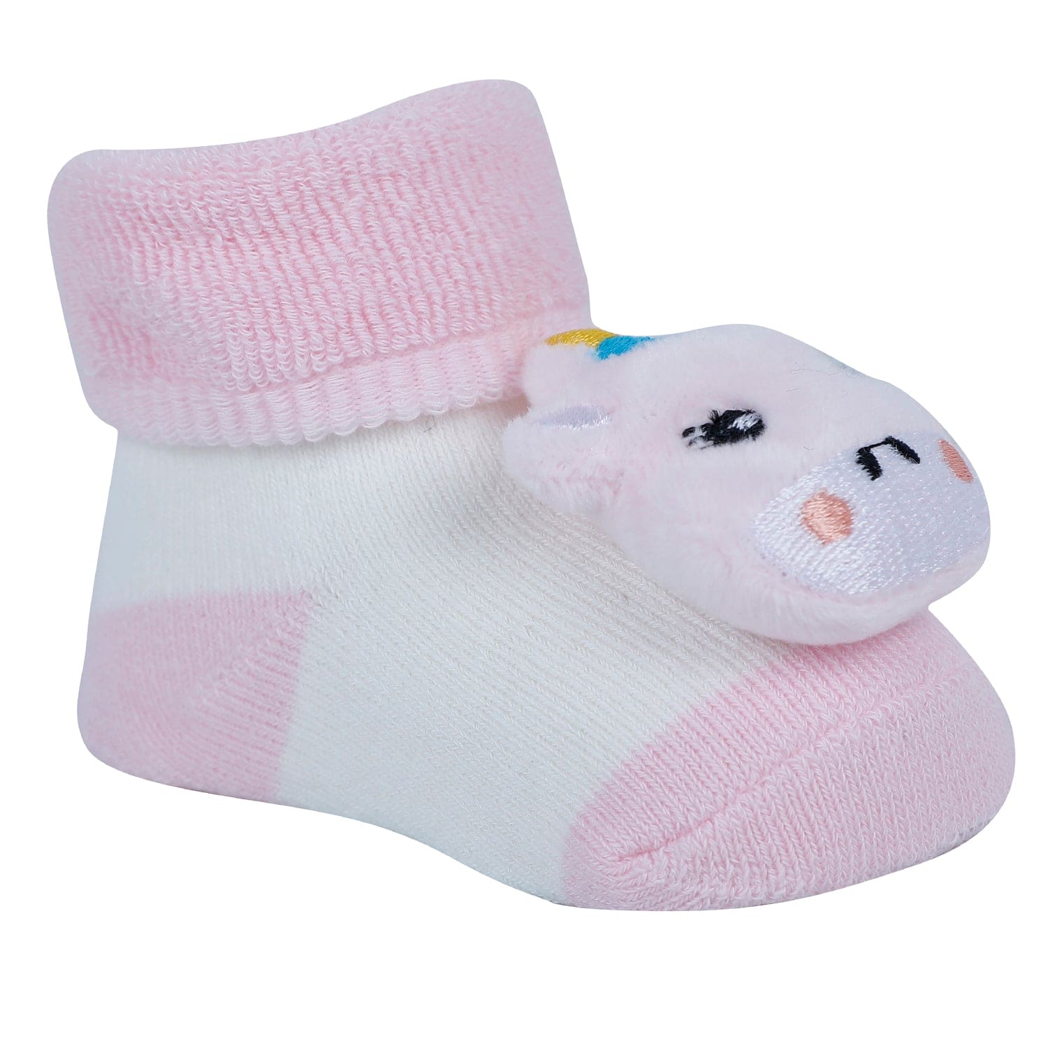 Baby Moo Unicorn And Mouse 3D Rattle Anti-Skid Socks Booties Pack of 2 - Pink, Orange