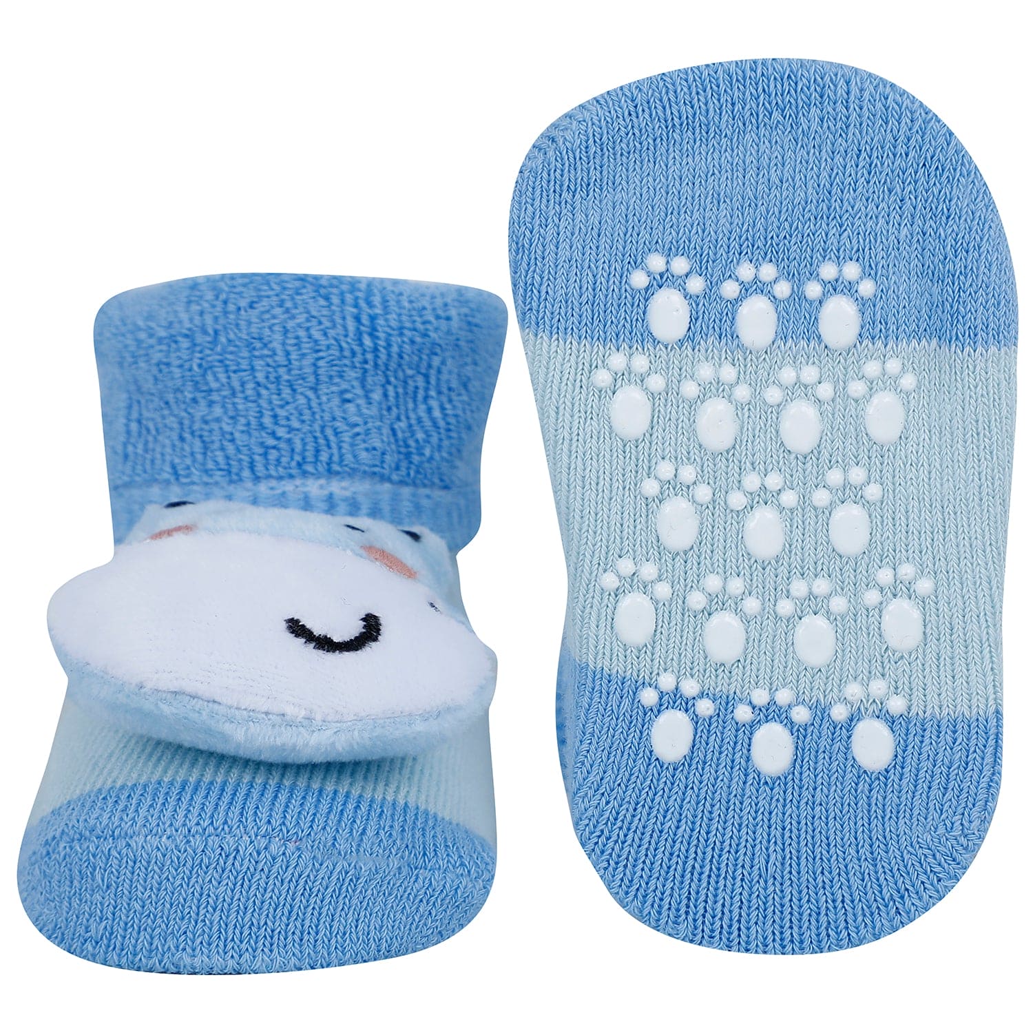 Baby Moo Bear 3D Rattle Anti-Skid Socks Booties Pack of 6 - Blue