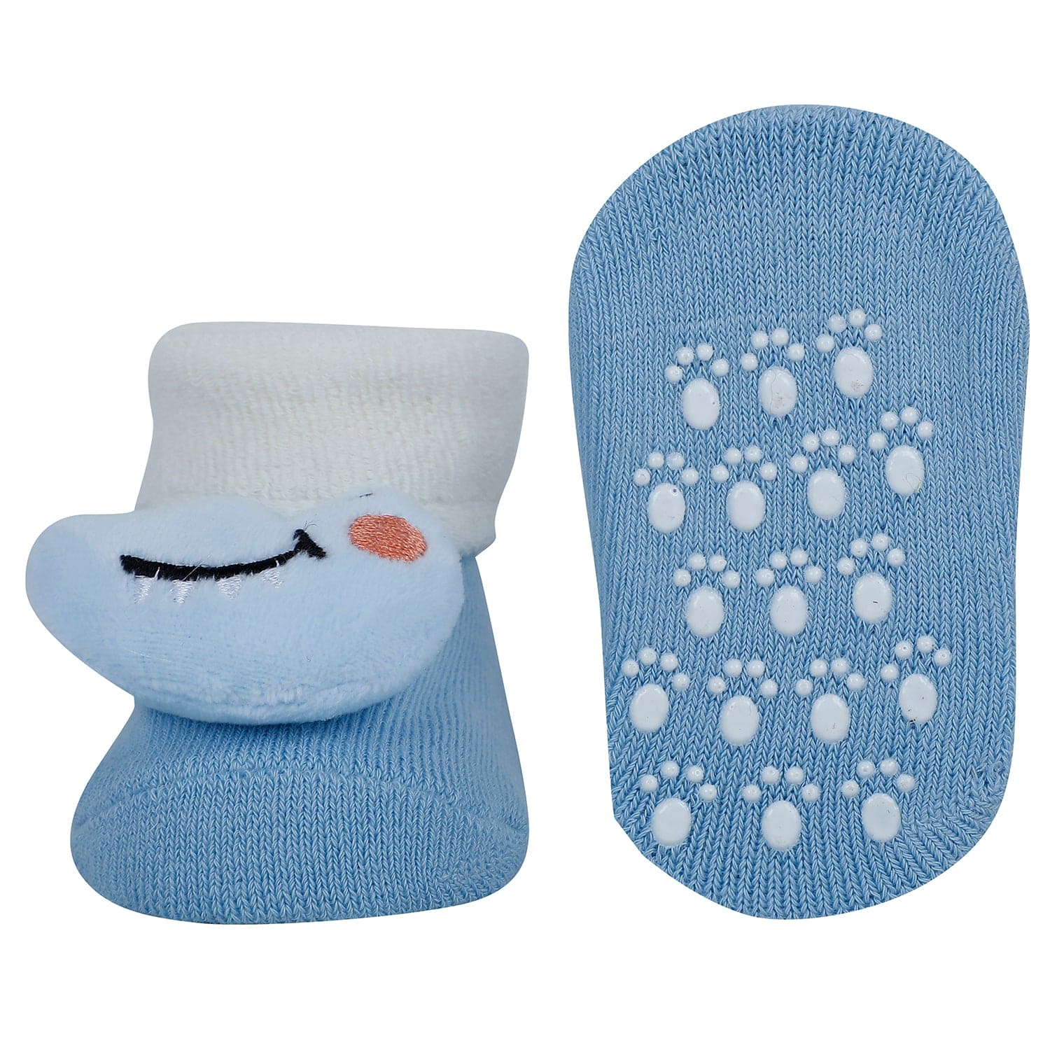 Baby Moo Fox Alligator 3D Rattle Anti-Skid Socks Booties Pack of 3 - Blue