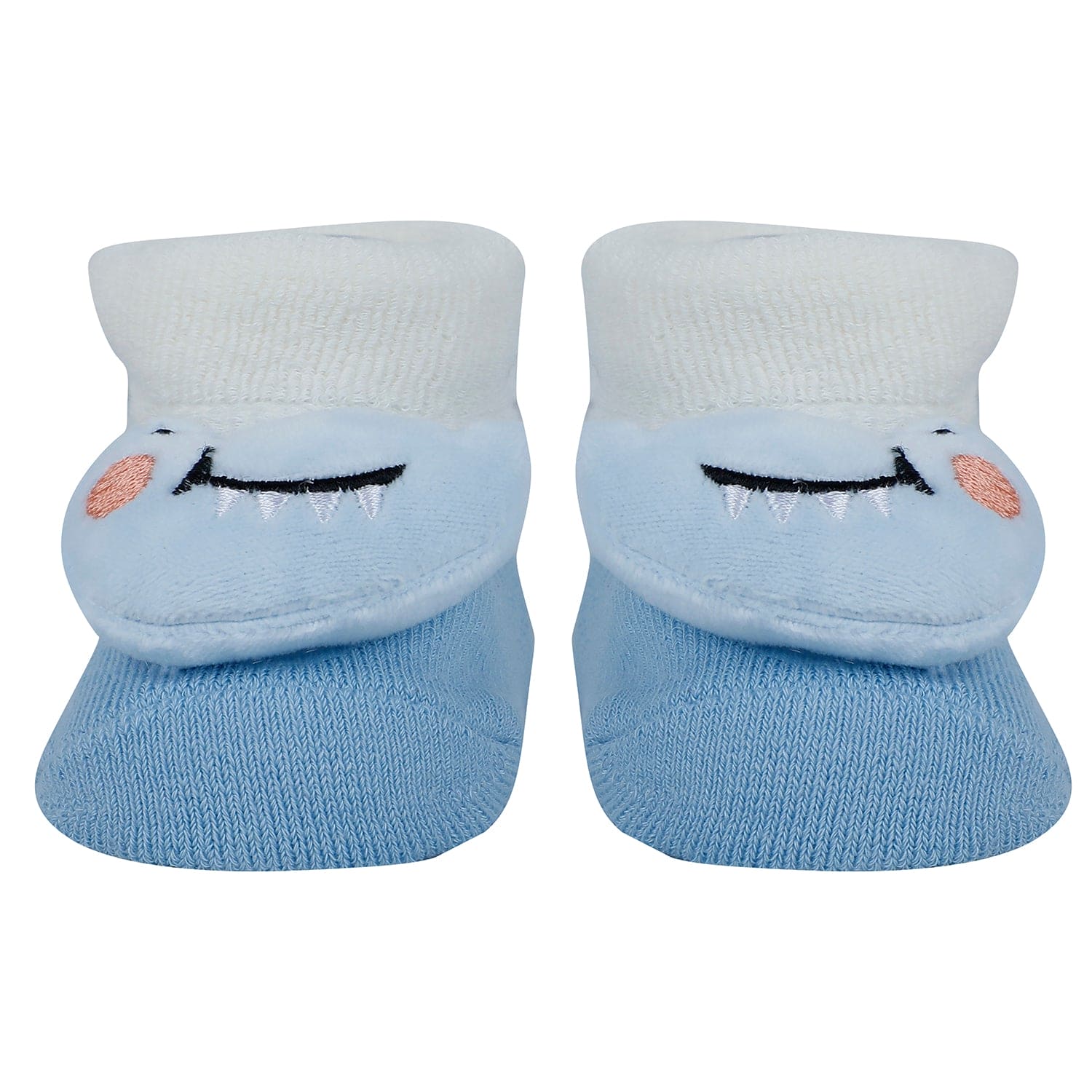 Baby Moo Fox Alligator 3D Rattle Anti-Skid Socks Booties Pack of 3 - Blue