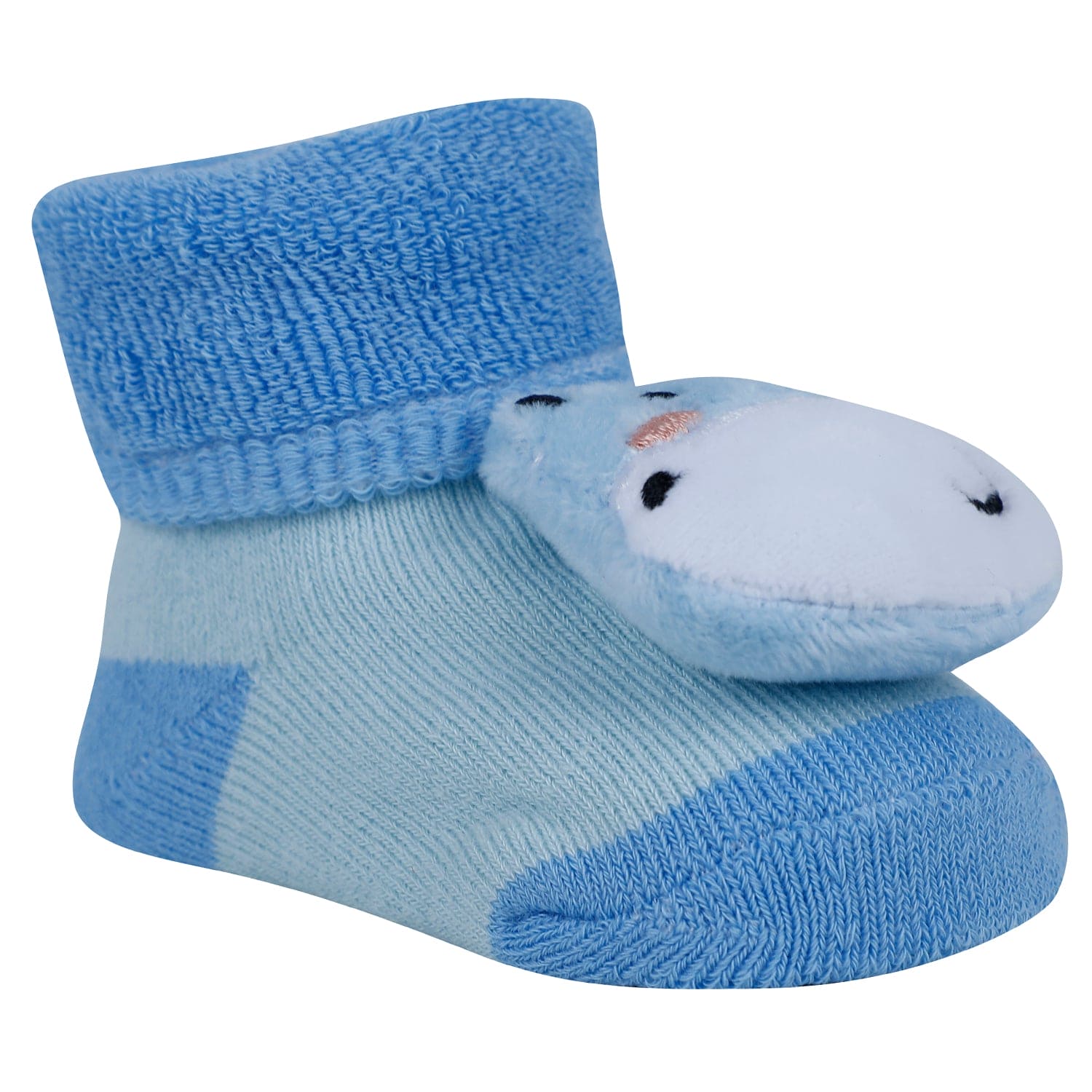 Baby Moo Cat And Hippo 3D Rattle Anti-Skid Socks Booties Pack of 2 - Yellow, Blue